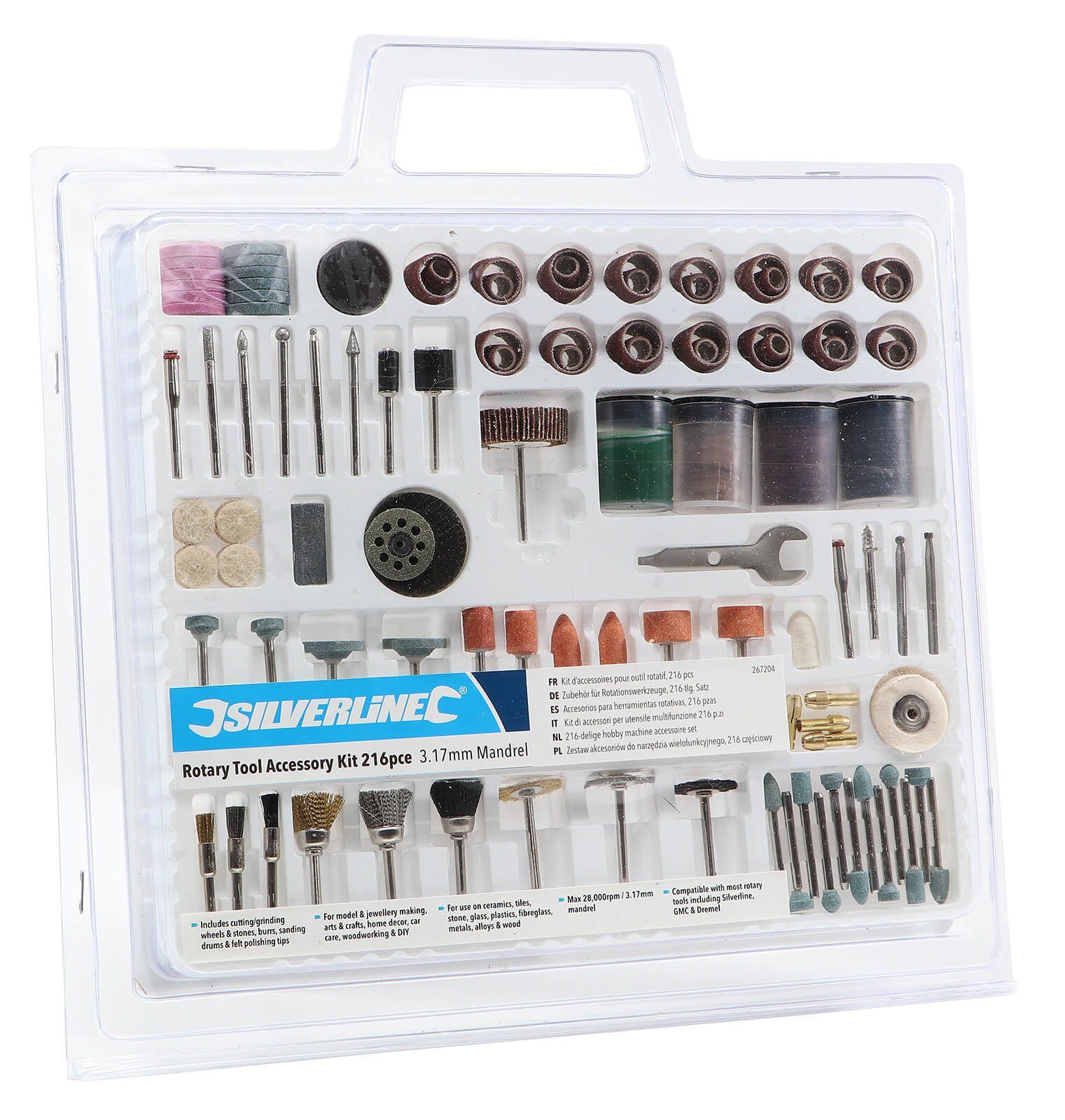 Silverline Multitool 216 teiliges Zubehör Set für Rotationswerkzeuge Schleifen Trennen, (216 St)