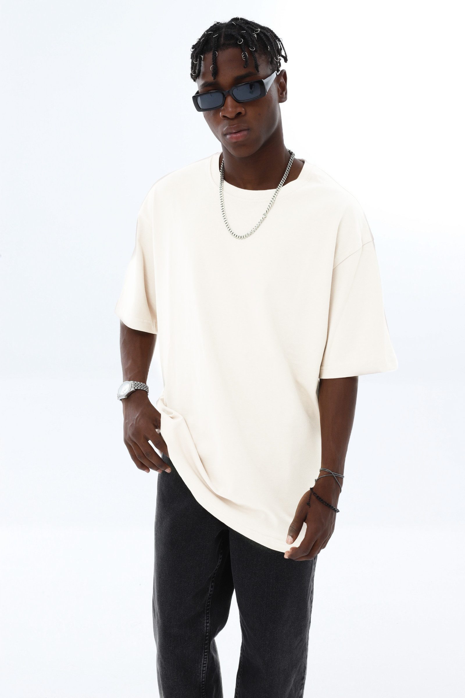OSSY HOMER T-Shirt Basic Oversized T-Shirt mit Rundhals-Ausschnitt (1-tlg) aus Baumwolle, mit Rundhalsausschnitt – Bild 2 von 3