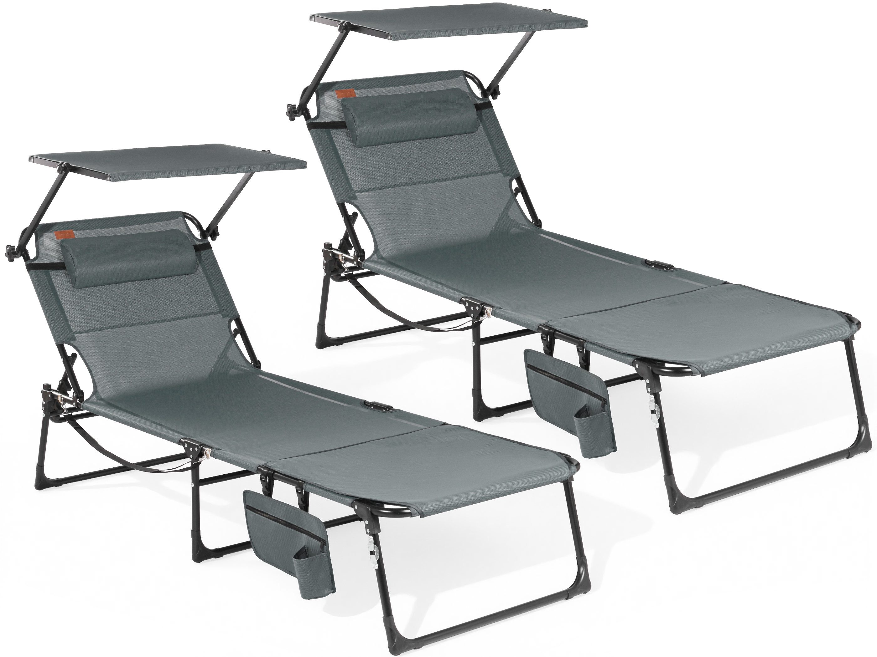 HOMECALL Gartenliege Sonnenliege mit Gesichtsöffnung und Sonnendach, klappbarer Liegestuhl, bis180 kg 200x70cm 4-Fach verstellbare Rückenlehne, 2 St., für Garten, Strand und Camping