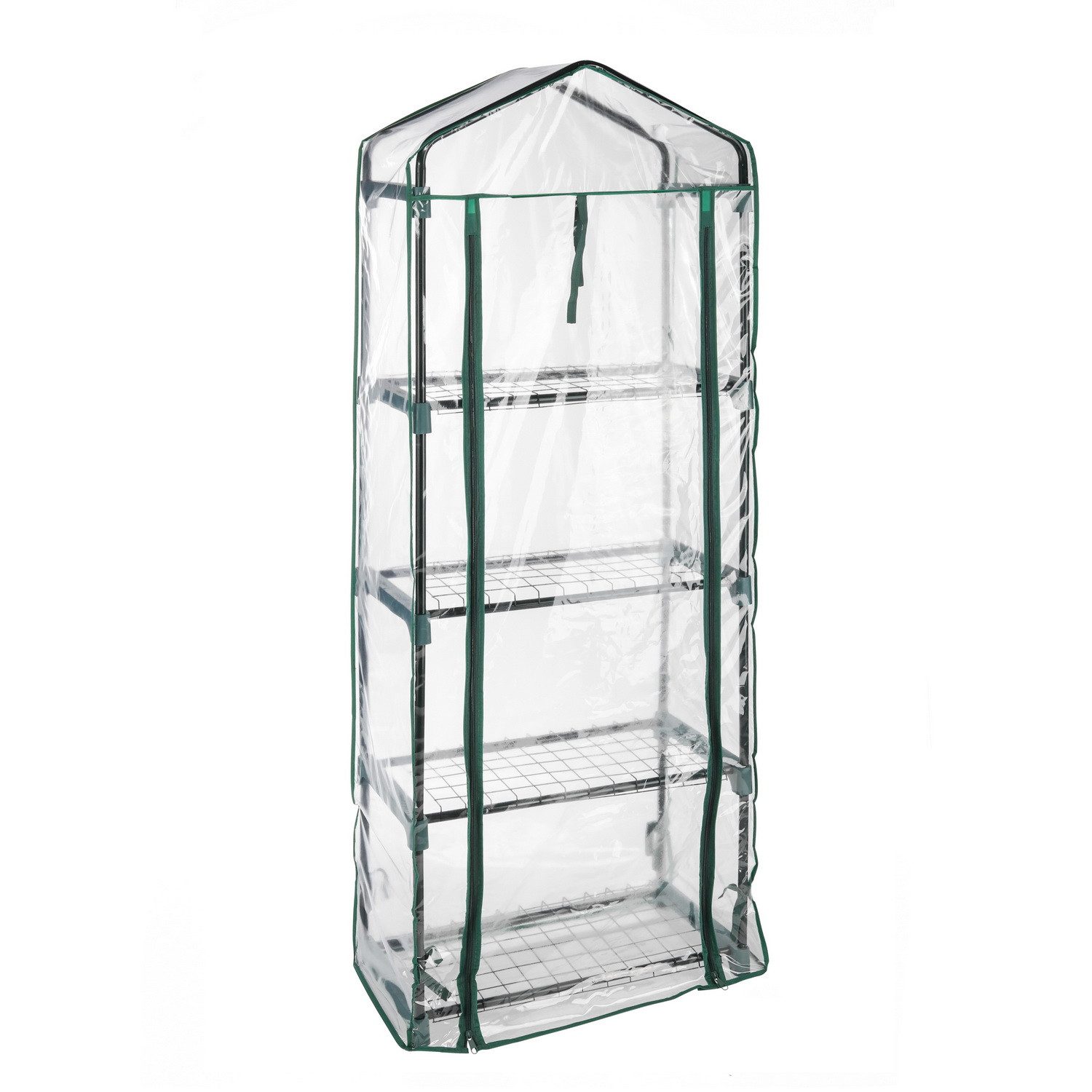 Haushalt International Foliengewächshaus Gewächshaus 59x31x 60 cm Tomatenhaus mit 4 Ebenen, 2 Reißverschlüsse und aufrollbare Tür