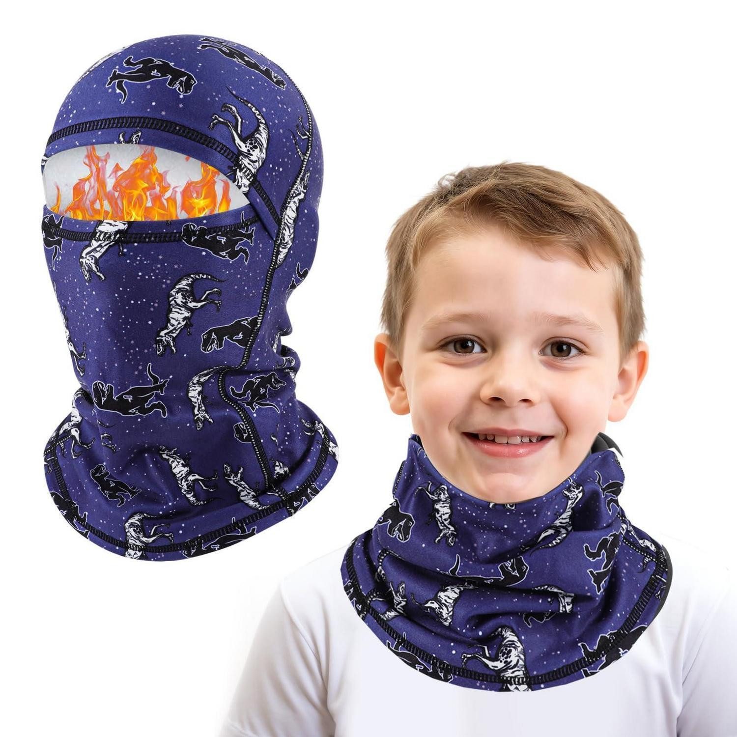 LuxusKollektion Sturmhaube Sturmhaube Kinder Skimaske Winddicht Fleece Winter Dinosaurier Blau