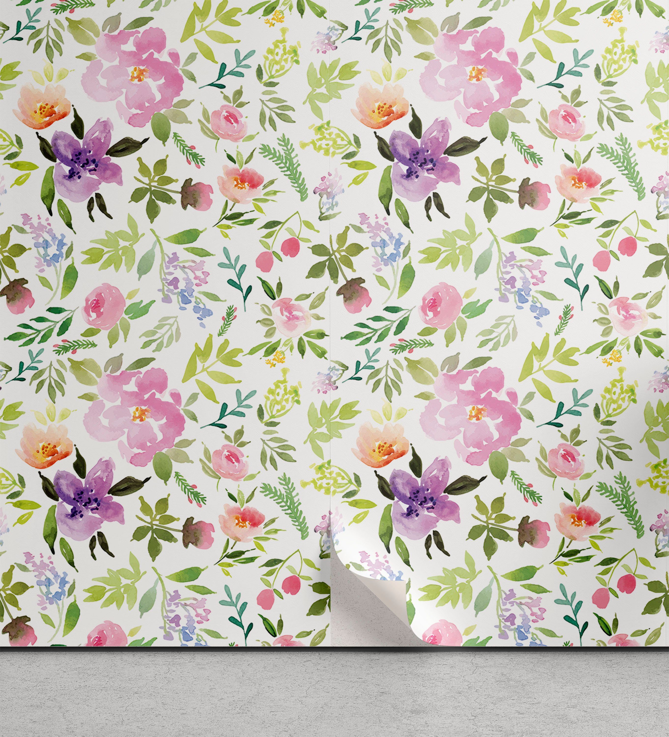 Sanfte Vinyltapete Wohnzimmer selbstklebendes Aquarell Frühlings-Blumen Abakuhaus Küchenakzent,