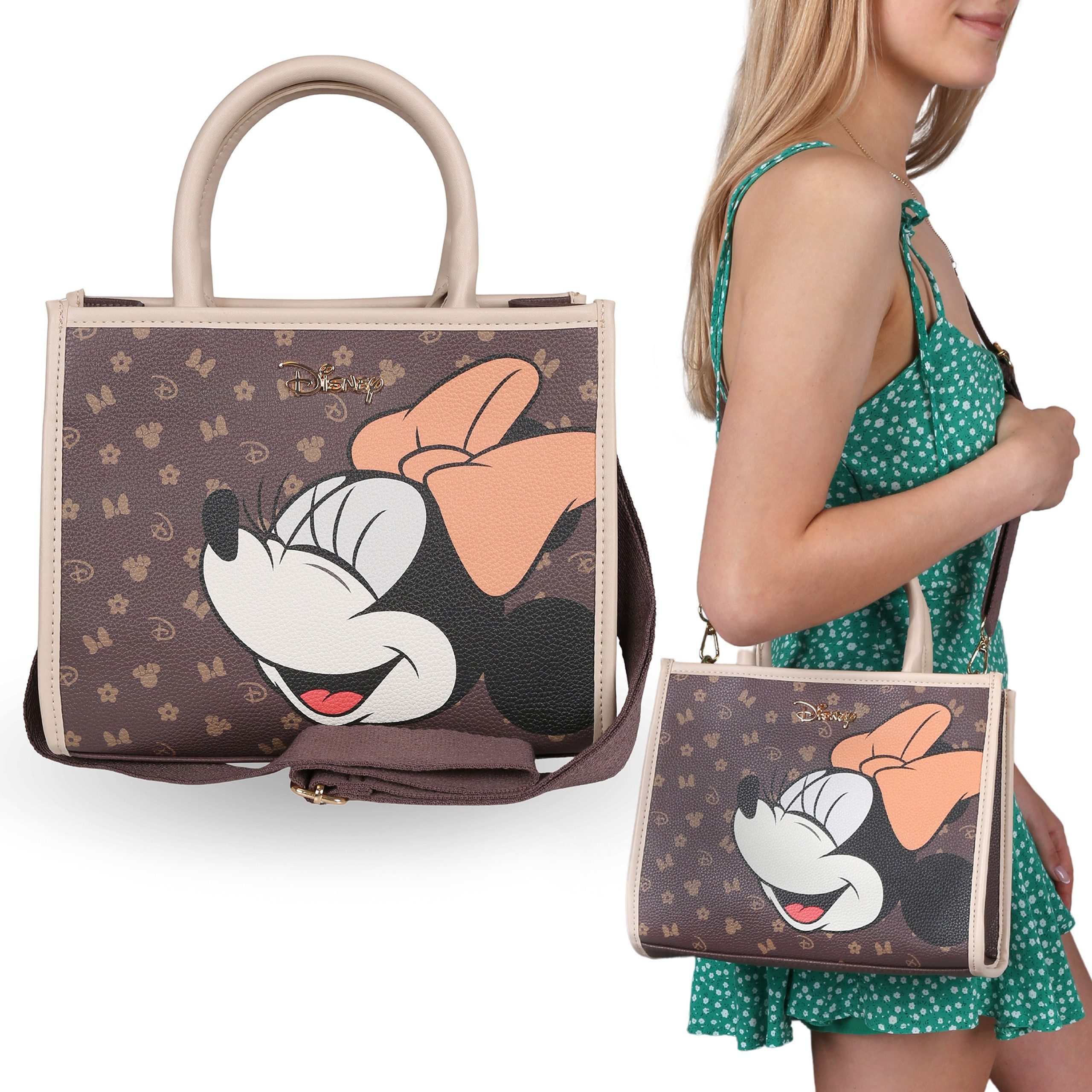 Disney Minnie Mouse Handtasche Disney Minnie Mouse braune Damen Lederhandtasche 26x12x22cm