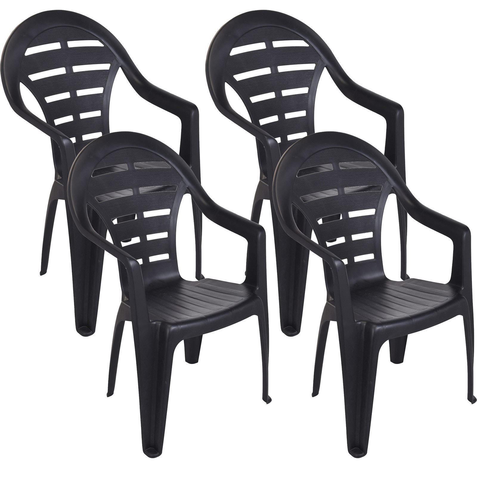 Progarden Stapelstuhl Gartenstuhl Balkonstuhl Bistrostuhl Campingstuhl 91x55x59cm Schwarz (4 St), UV-Beständig, Robust, Wetterfest, Made in Italy, Hochwertig