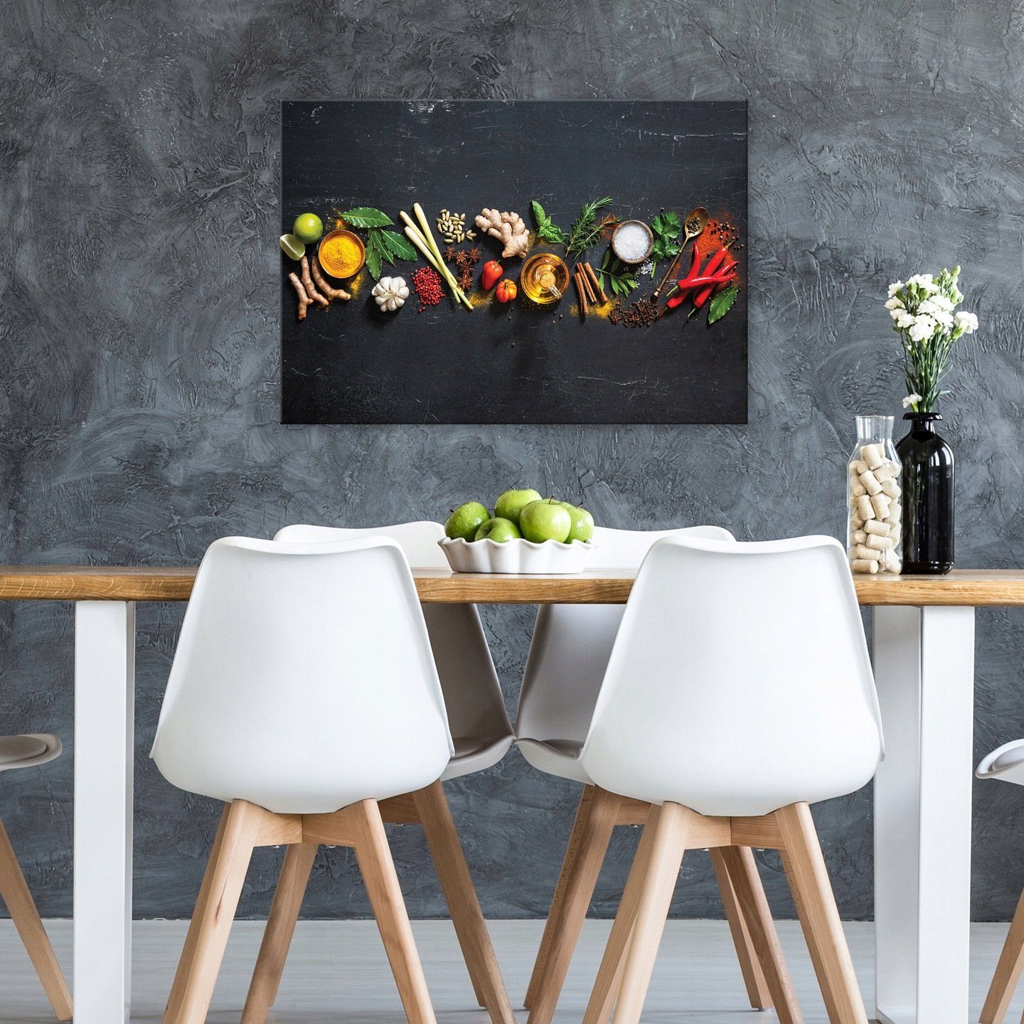 und Canvas Auf (Einteilig), Kräutern Kunstdruck Küche, Wallarena Modern XXL Bilder Kochen Leinwandbilder Gewürzen Bild Aufhängefertig Leinwand Wandbild Wandbilder Leinwandbild Groß für