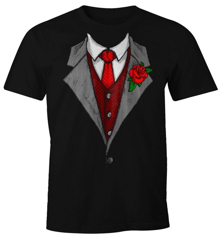 MoonWorks Print-Shirt Herren T-Shirt Anzug Schlips Krawatte aufgedruckt  Fun-Shirt Moonworks® mit Print