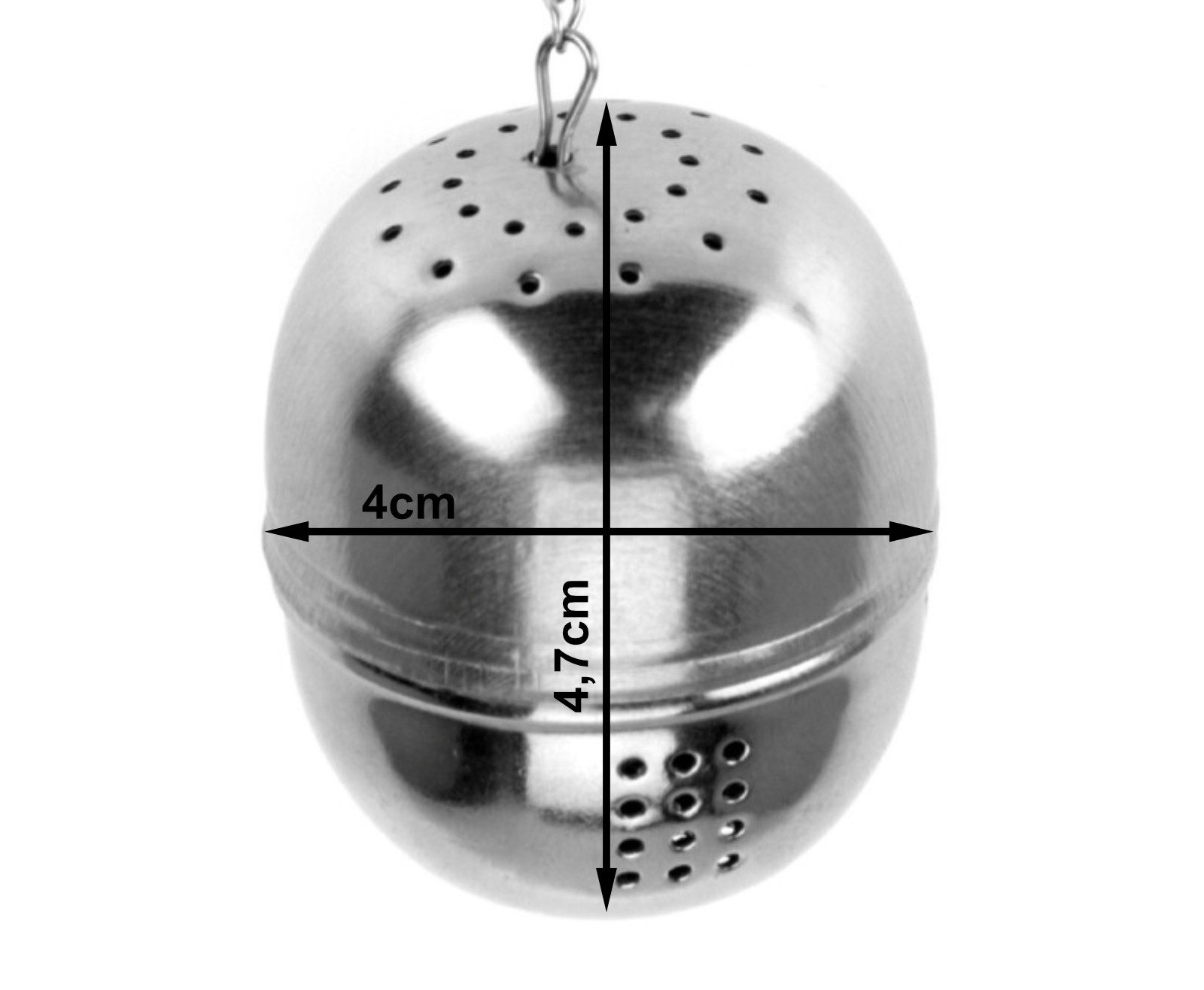 Koopman Teesieb Tee-Ei Teekugel Teefilter Edelstahl Silber Ø 4cm 2er Set, Edelstahl, (Set, 2-St., Packung), Rostfrei, Sieb, Edelstahl, mit Kette und Haken – Bild 3 von 4