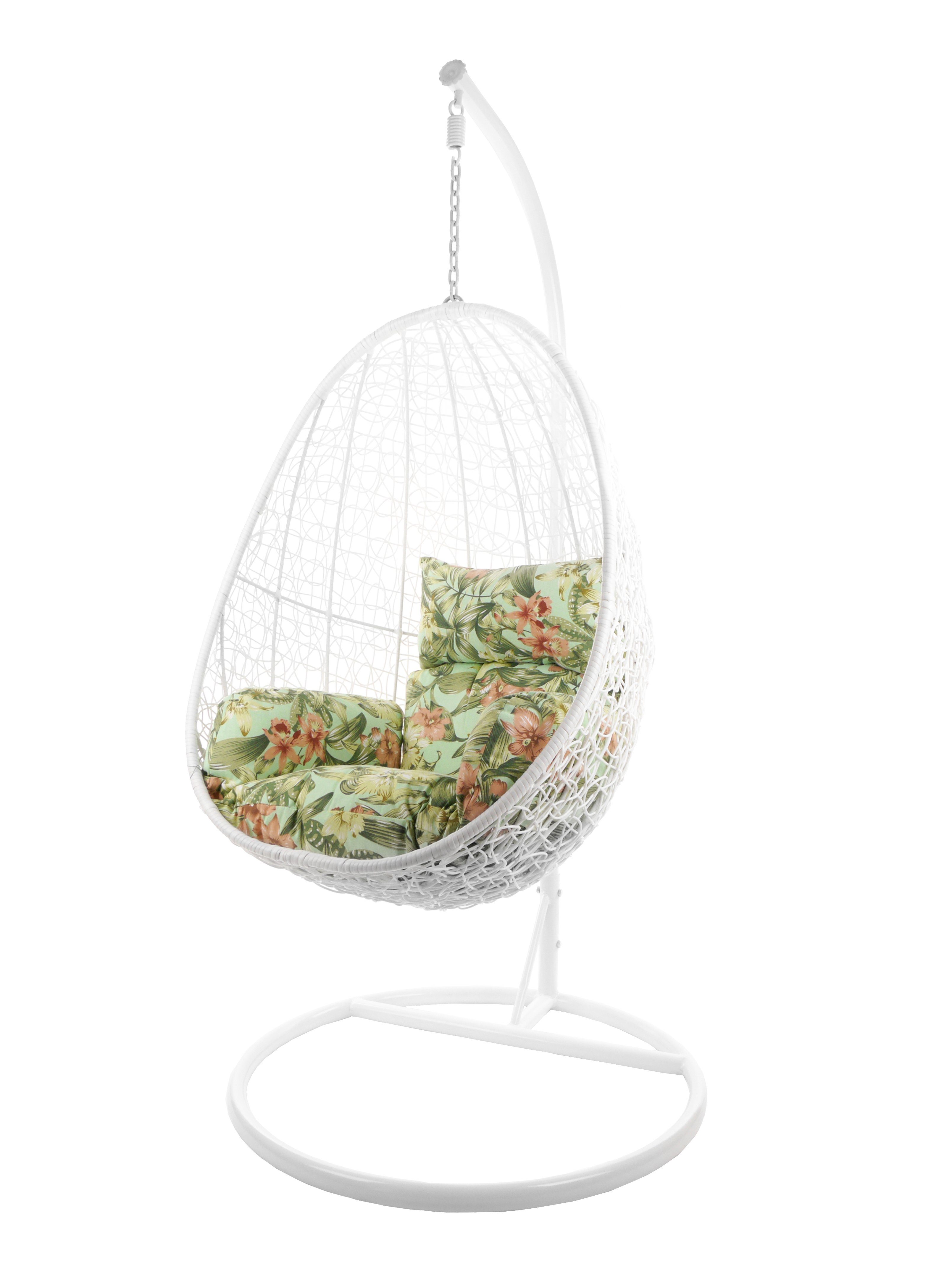 KIDEO Hängesessel Kissen, Swing tropical Loungesessel, weiß, Gestell blumenmuster Hängesessel CAPDEPERA mit garden) (5101 Chair weiß Hängesessel und