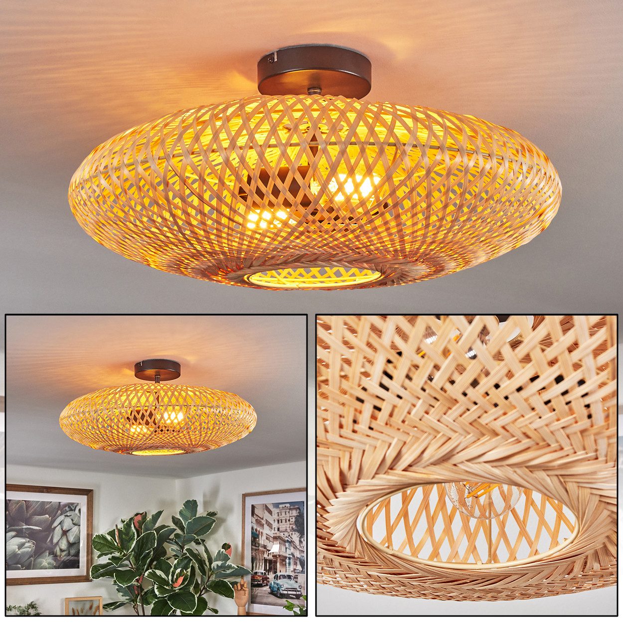hofstein Deckenleuchte Deckenlampe aus Metall/Bast in günstig online kaufen