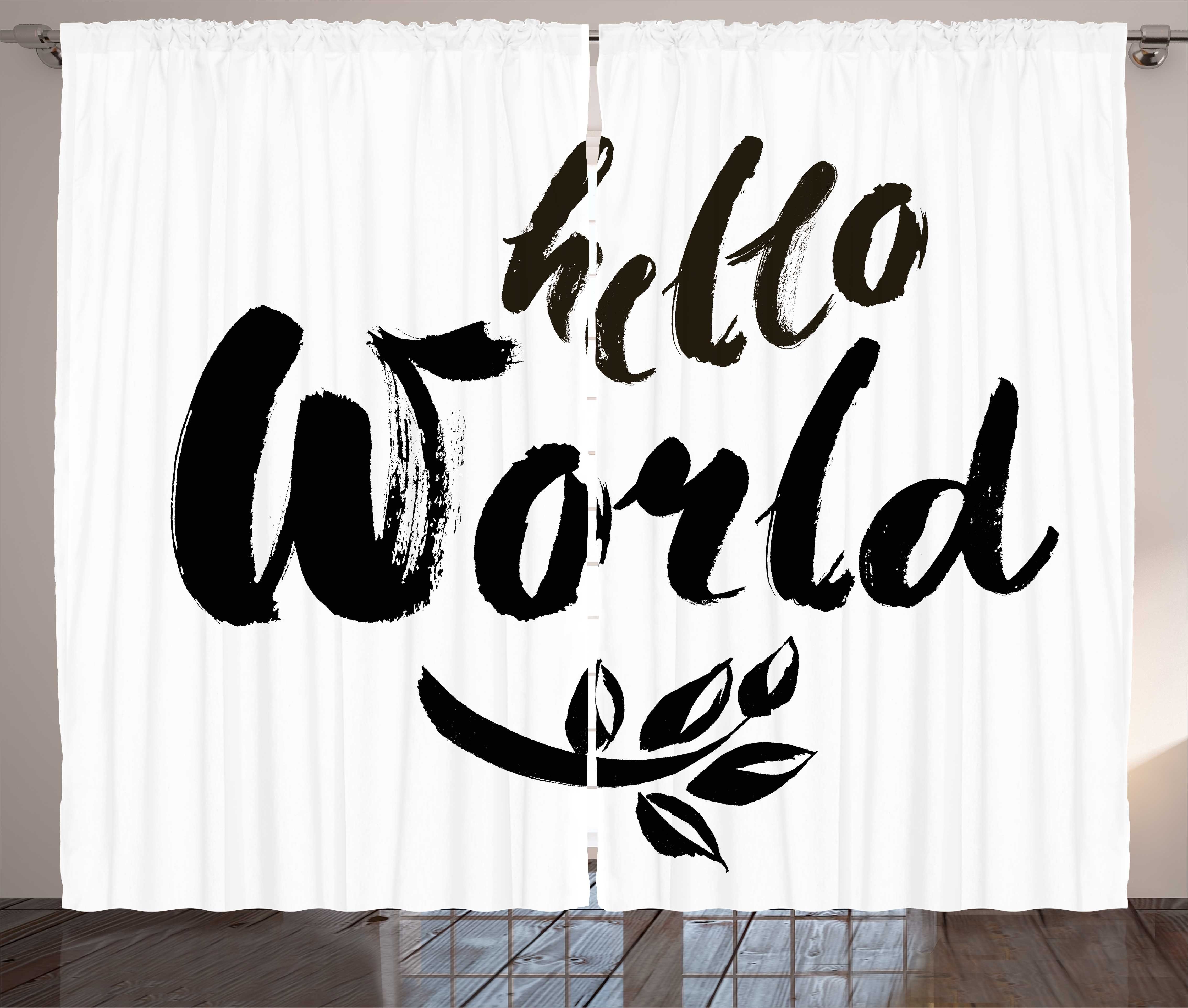 Gardine Schlafzimmer Kräuselband Vorhang mit Schlaufen und Haken, Abakuhaus, Zitat Pinsel Beschriftung Hallo Welt