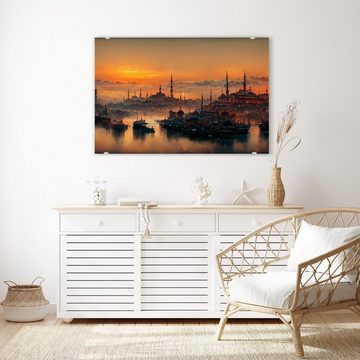Primedeco Glasbild Wandbild Panorama Istanbul, Sunset mit Aufhängung, Städte & Länder