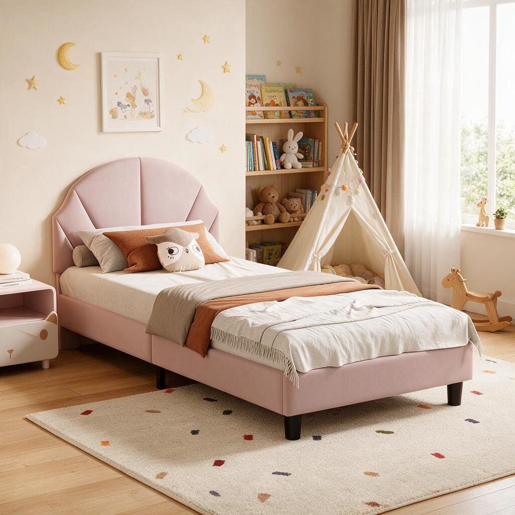 Simurq Einzelbett Einzelbett Kinderbett, höhenverstellbares, verstärkte Stützfüße, Samt