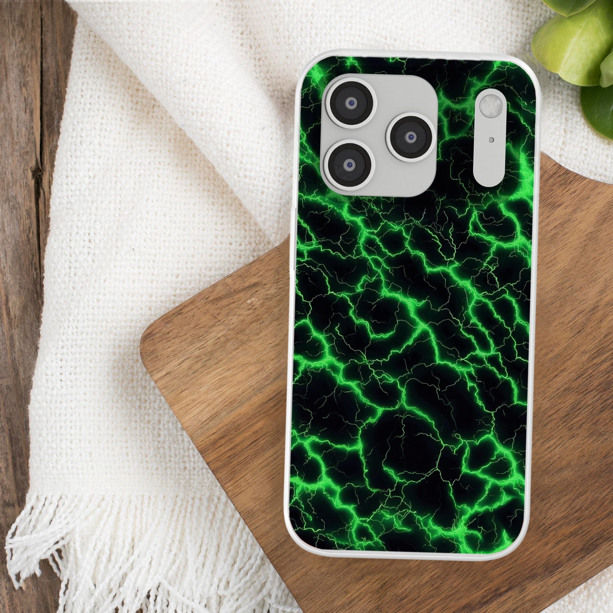 MuchoWow Handyhülle für Apple iPhone 17 Pro Spiele - Blitzschlag - Grün - Energie, Smartphone-Bumper, Print, Handy Schutzhülle Dünn
