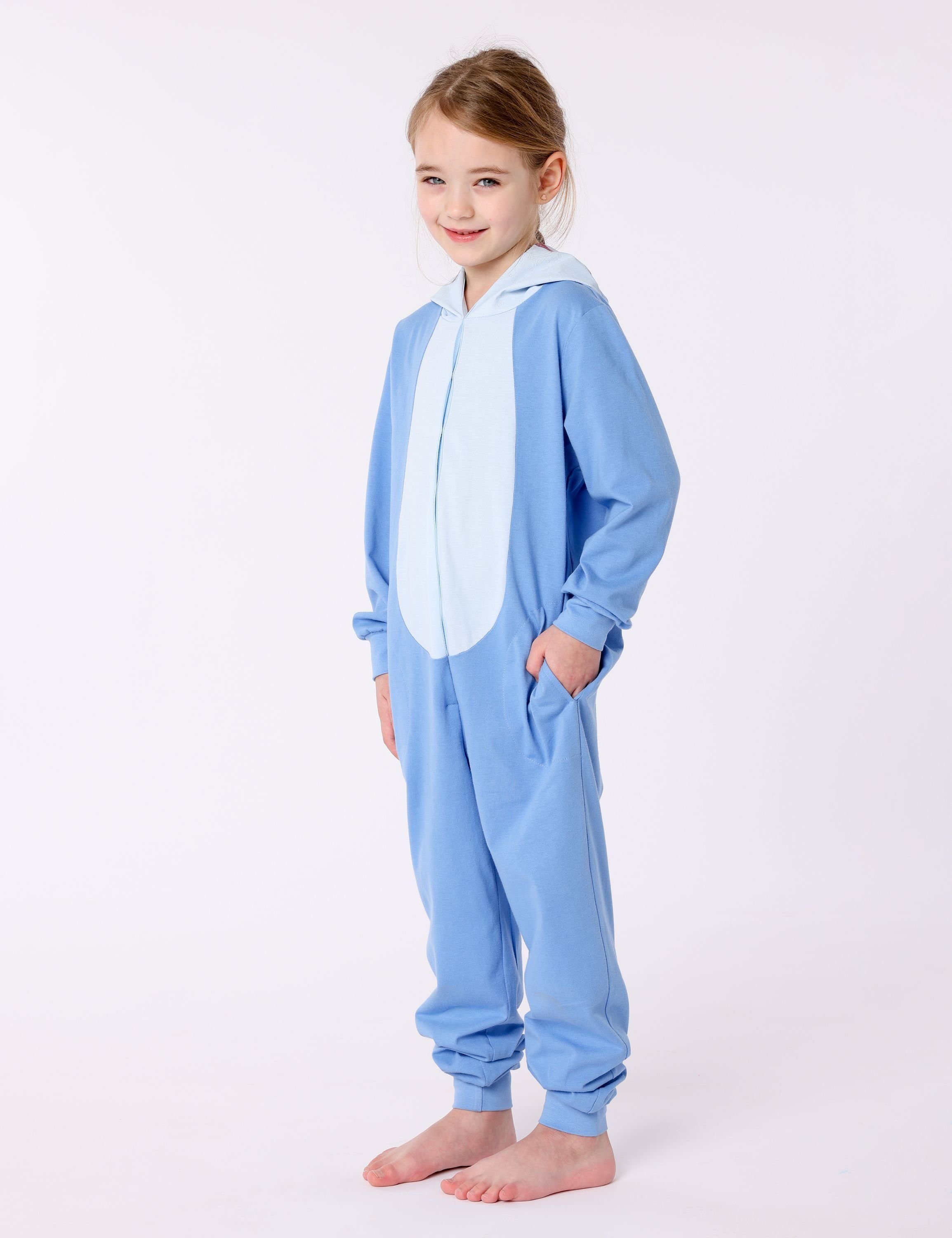 Ladeheid Schlafanzug Kinder Schlafoverall aus LA40-232 Baumwolle Tiermotiv Verkleidung Hai Blau ohne