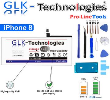 GLK-Technologies Verbesserter Ersatz Akku für iPhone 8 APN A1863 A1905 A1906 mit Öffnungswerkzeug Smartphone-Akku 2000 mAh (3,83 V)