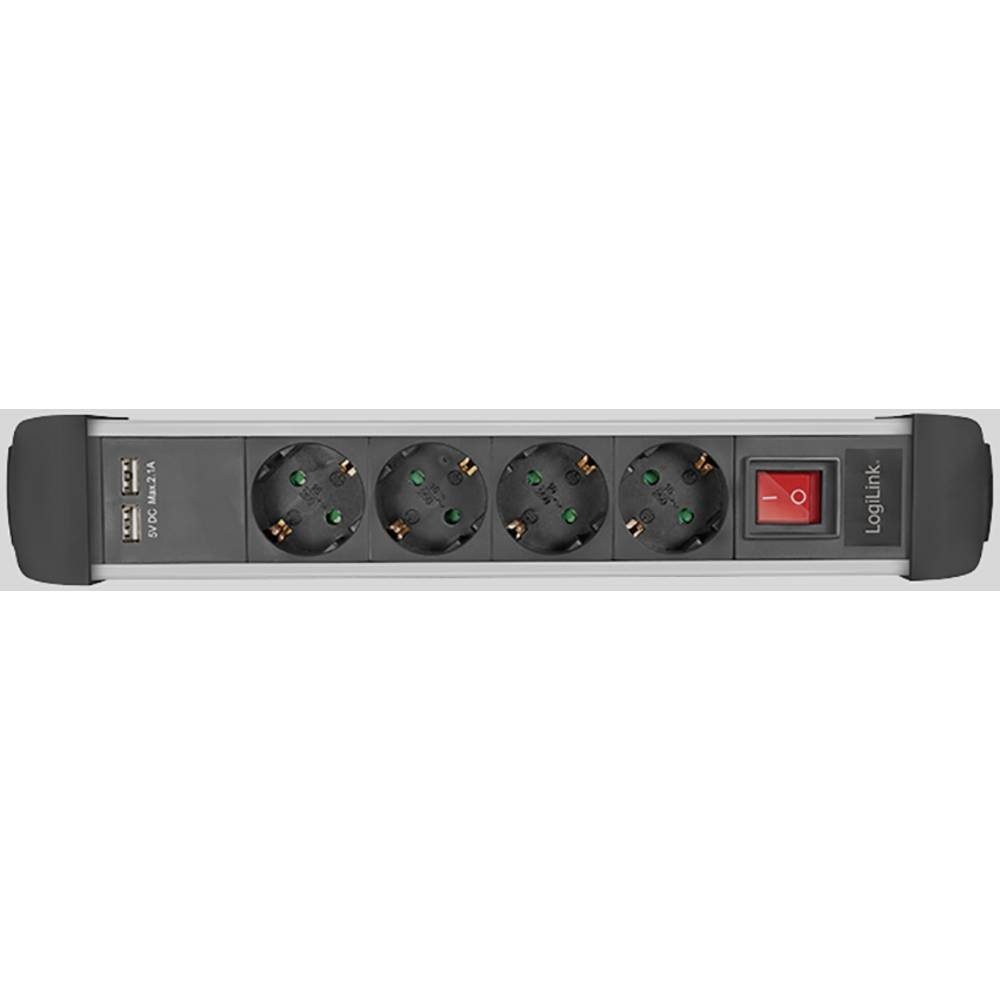 Steckdosenleiste 4-fach LogiLink Schutzkontakt) Schalter, (4x mit Berührungsschutz, USB Steckdosenleiste, 2x mit erhöhter mit