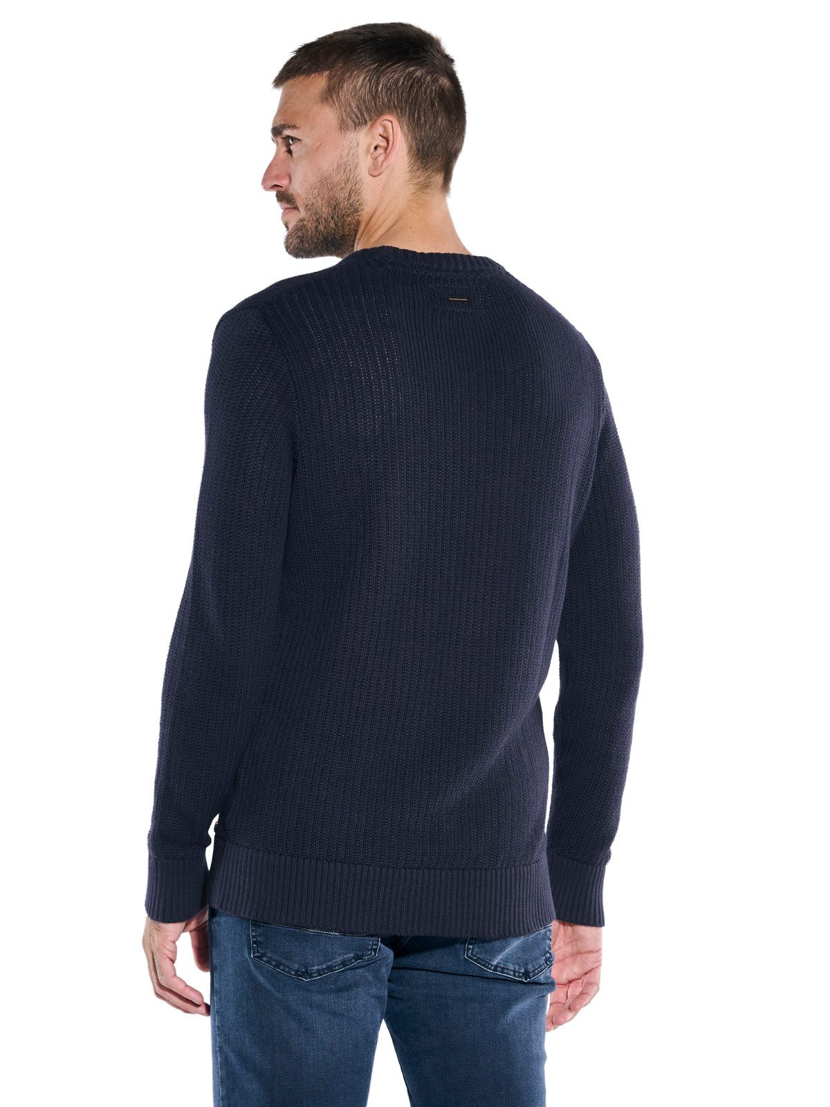 emilio adani Rundhalspullover Herren Pullover strukturiert, Indigoblau