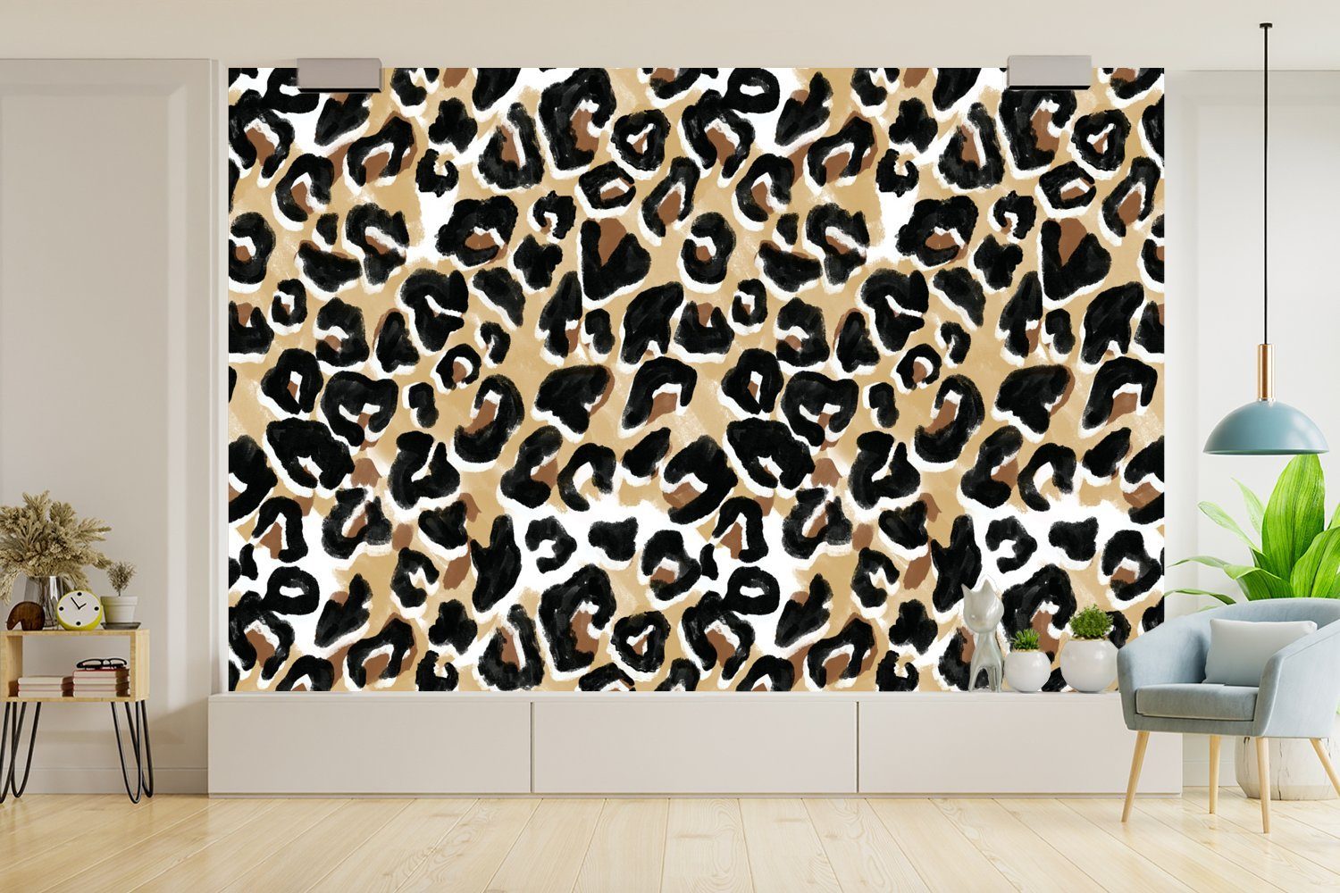 Panther - - Schlafzimmer, Aquarell Wallpaper Tapete Druck bedruckt, Matt, St), Wohnzimmer, für Braun, (6 Vinyl MuchoWow Fototapete Kinderzimmer,