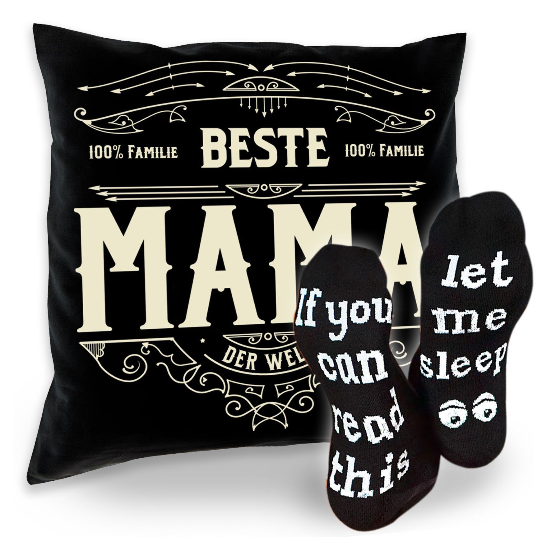 Soreso® Dekokissen Kissen Beste Mama & Sprüche Socken Sleep, Geschenke für Mütter Geschenkidee schwarz