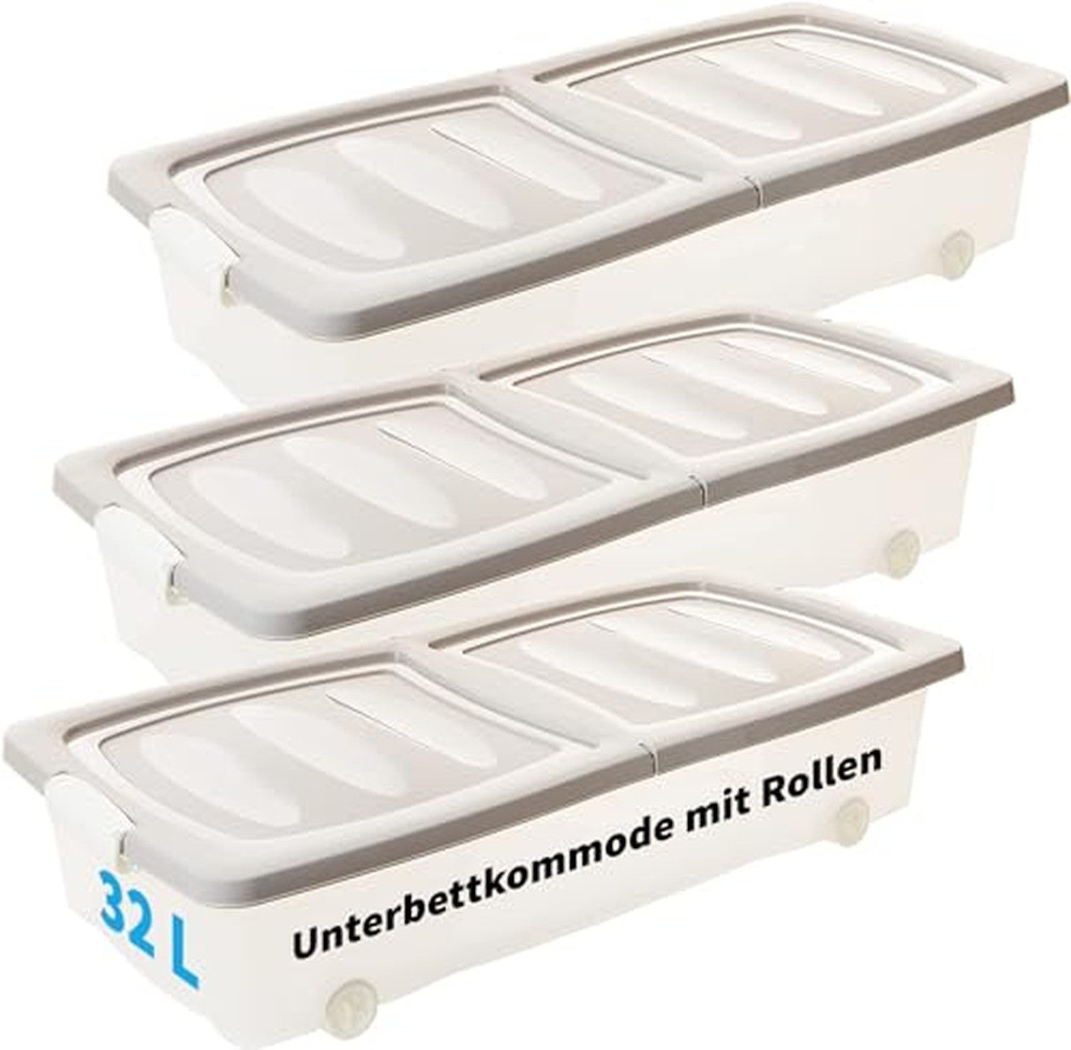 Centi Aufbewahrungsbox Unterbettbox mit Rollen und geteiltem Deckel (3er-Se günstig online kaufen