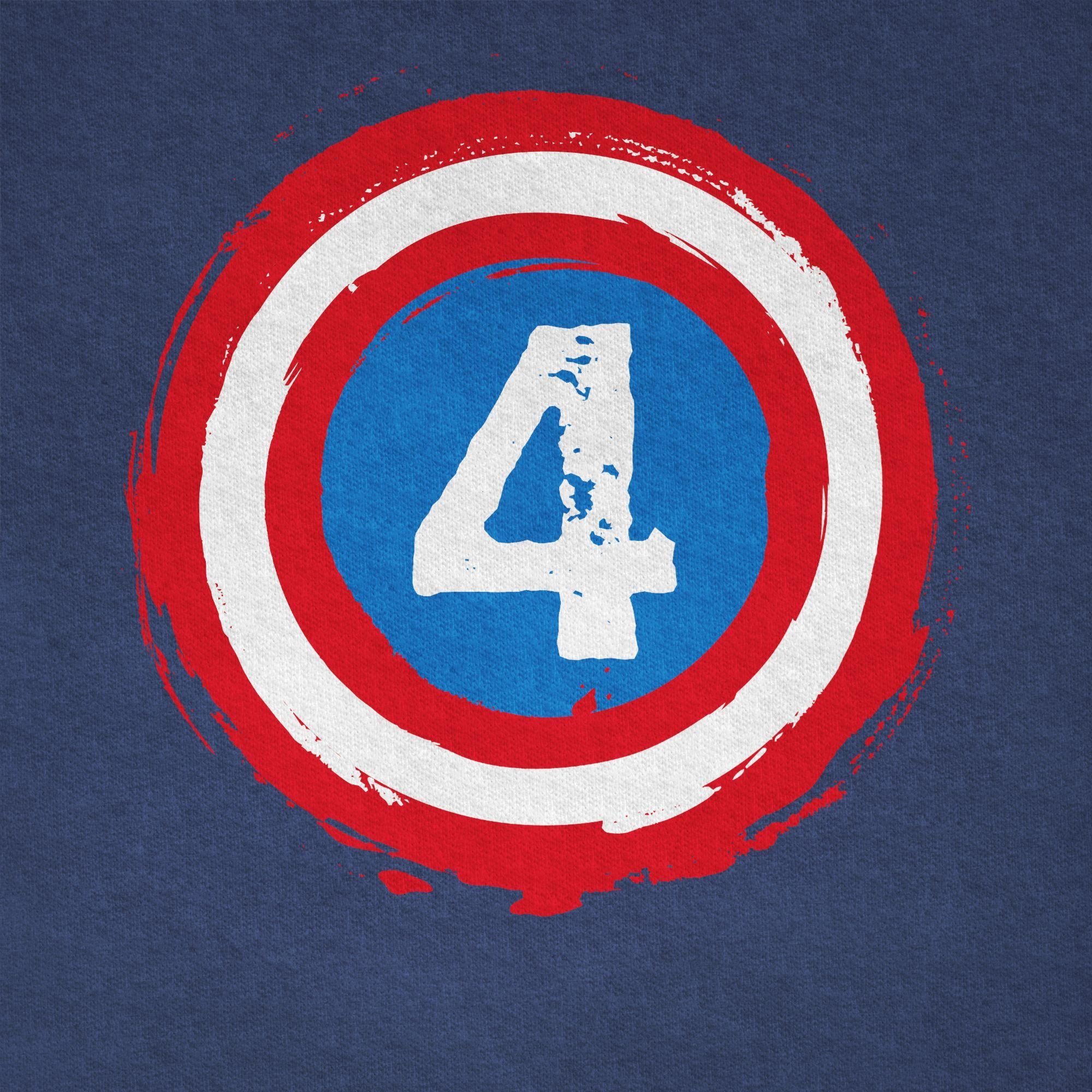 T-Shirt 4. Meliert Superhelden Vier Dunkelblau Shirtracer Schild 3 Geburtstag