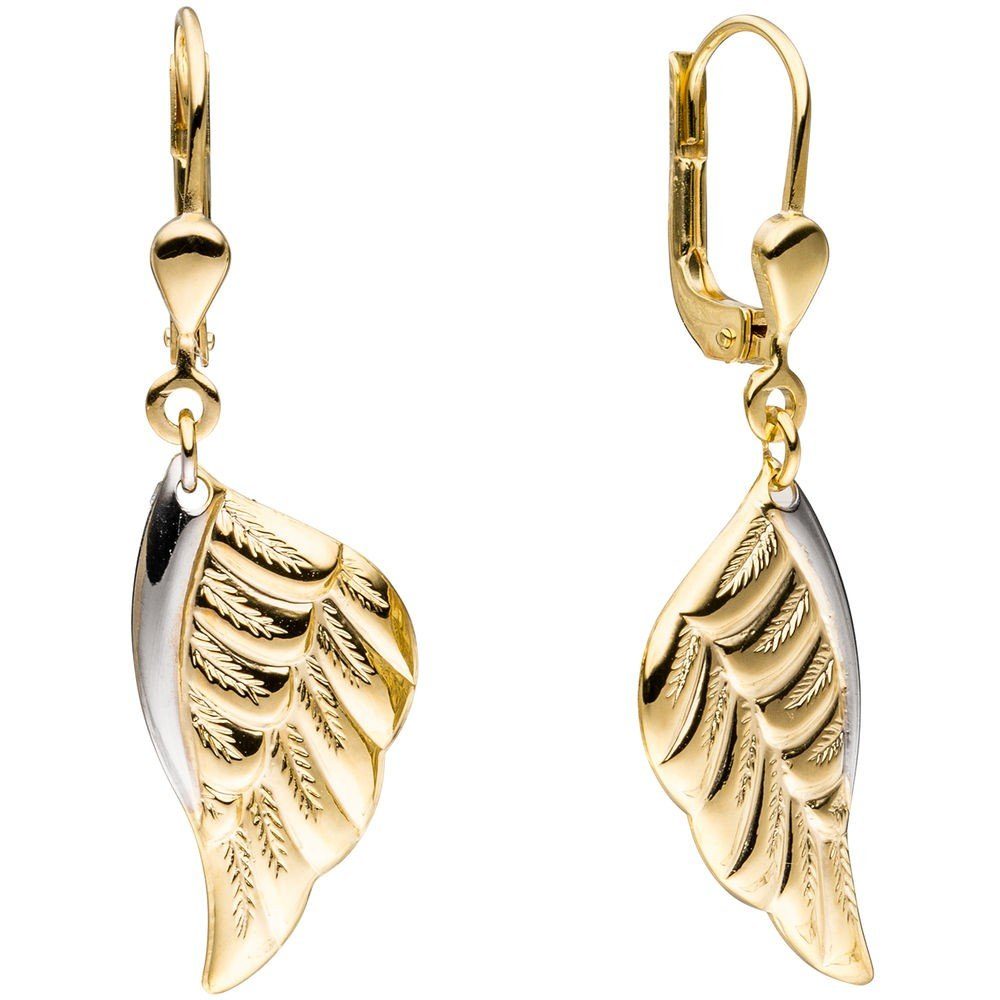 Schmuck Krone Paar Ohrhänger Ohrringe Boutons Ohrhänger Flügel Engelsflügel aus 333 Gold Gelbgold rhodiniert, Gold 333