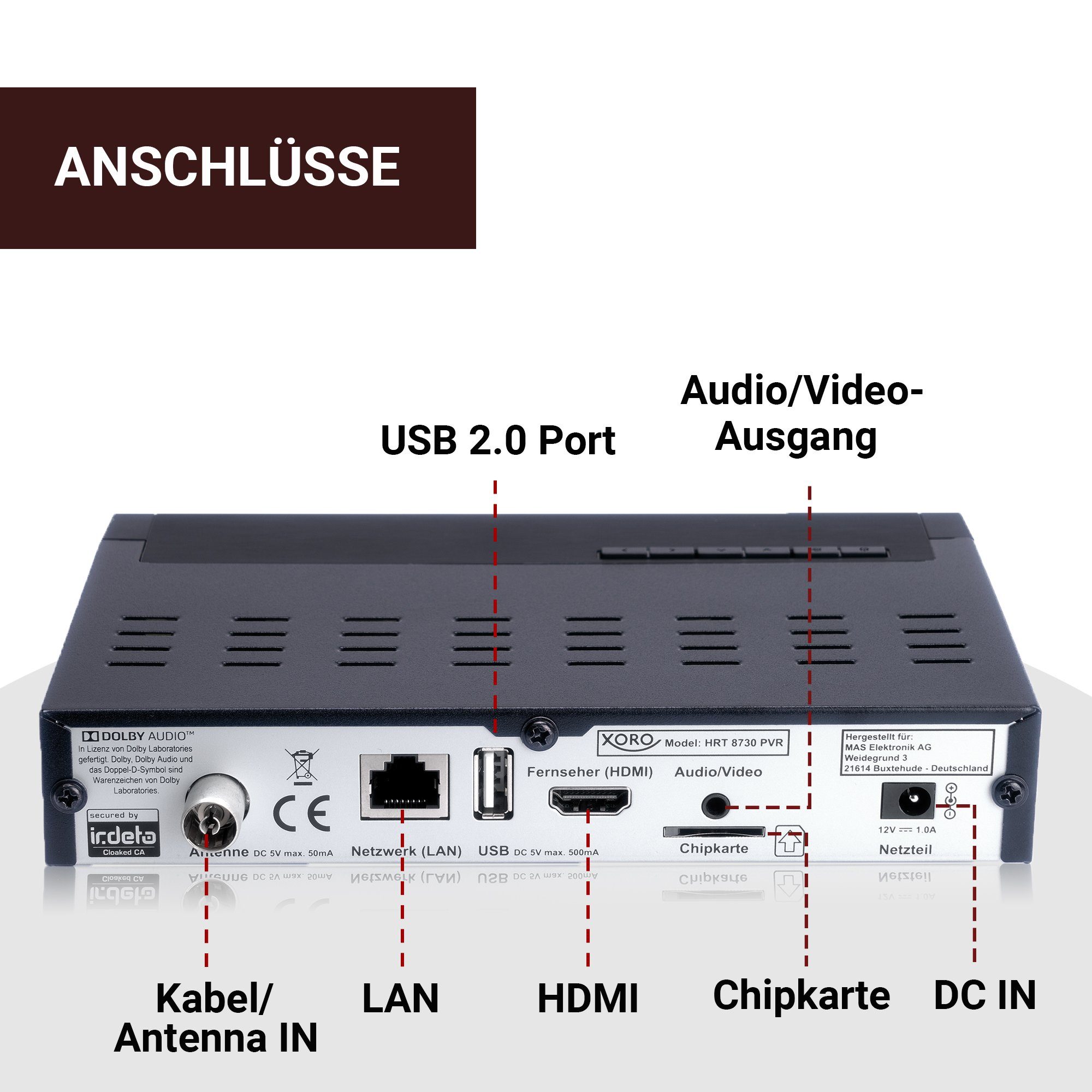Xoro HRT 8730- DVB-T2 Freenet Receiver mit Aufnahmefunktion DVB-T2 HD Receiver (DVB‑T2/C, HEVC, Irdeto, freenet TV, PVR, Timeshift, HD‑Player, schwarz)