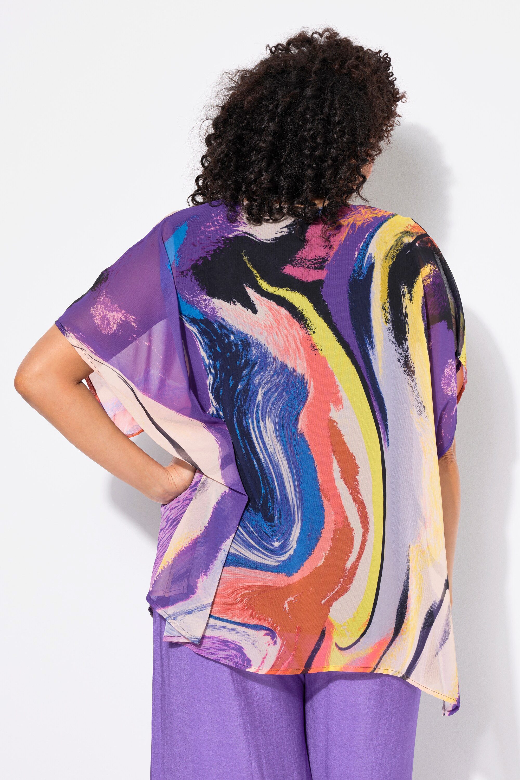 Ulla Popken Tunika Chiffon-Tunika doppellagig Rundhals Halbarm