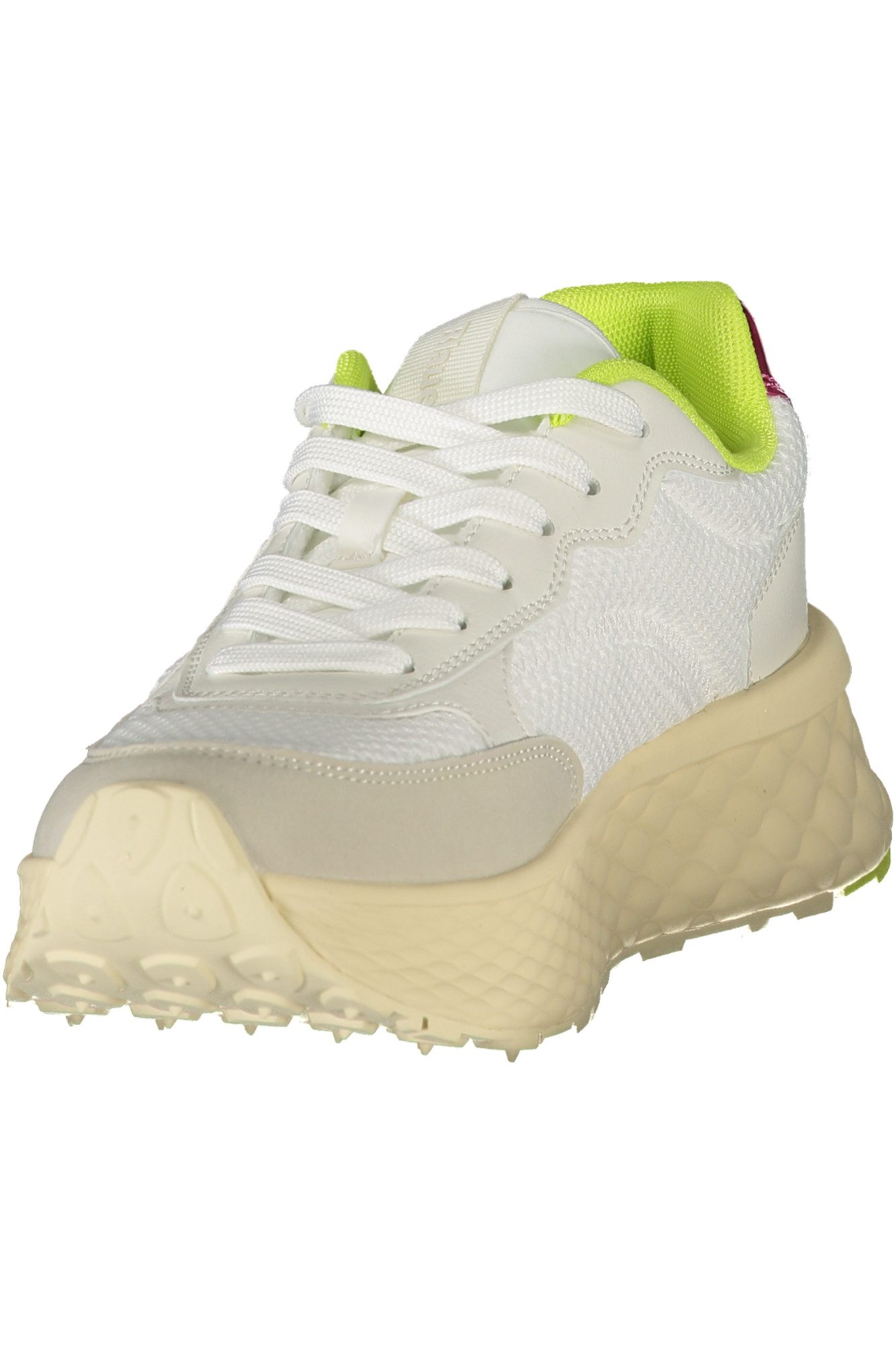 Blauer Sneaker Damen Sportschuh–Weiß mit Grün/Fuchsia Details