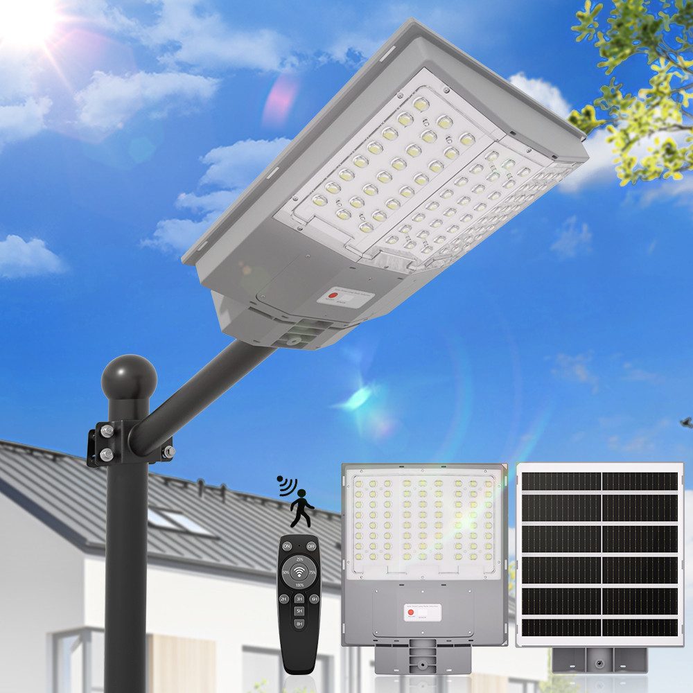 GLIESE LED Solarleuchte – Straßenlampe mit Dämmerungssensor & Fernbedienung, 1000W, LED, Tageslichtweiß, Wasserdicht IP65 für Parkplatz, Garten, Hof, Straße, Rasen