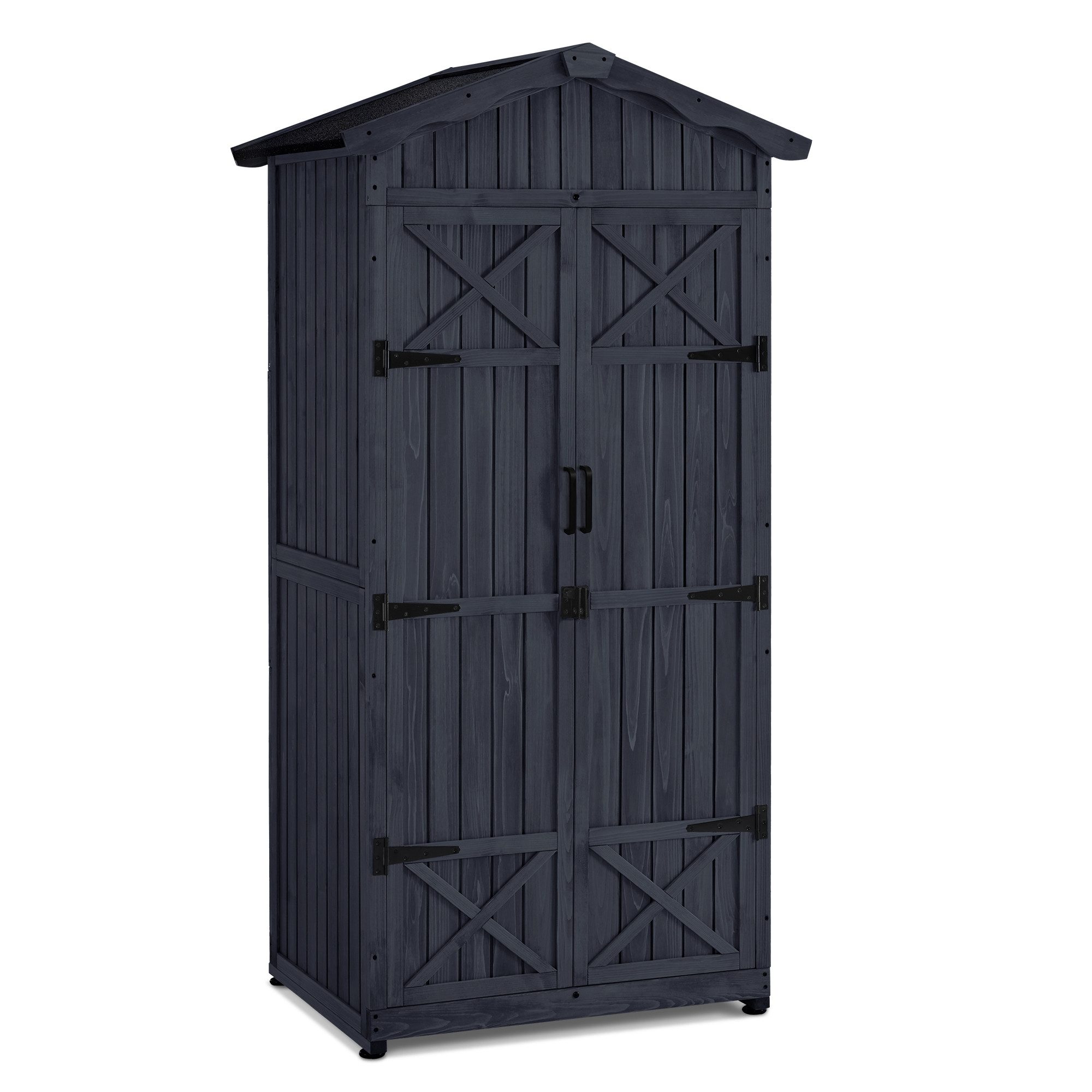 MCombo Gerätehaus M MCombo Gartenschrank Gartenhaus Holz 1165GY, Outdoor Wetterfest mi 2 Regale, mit Verschlussriegel