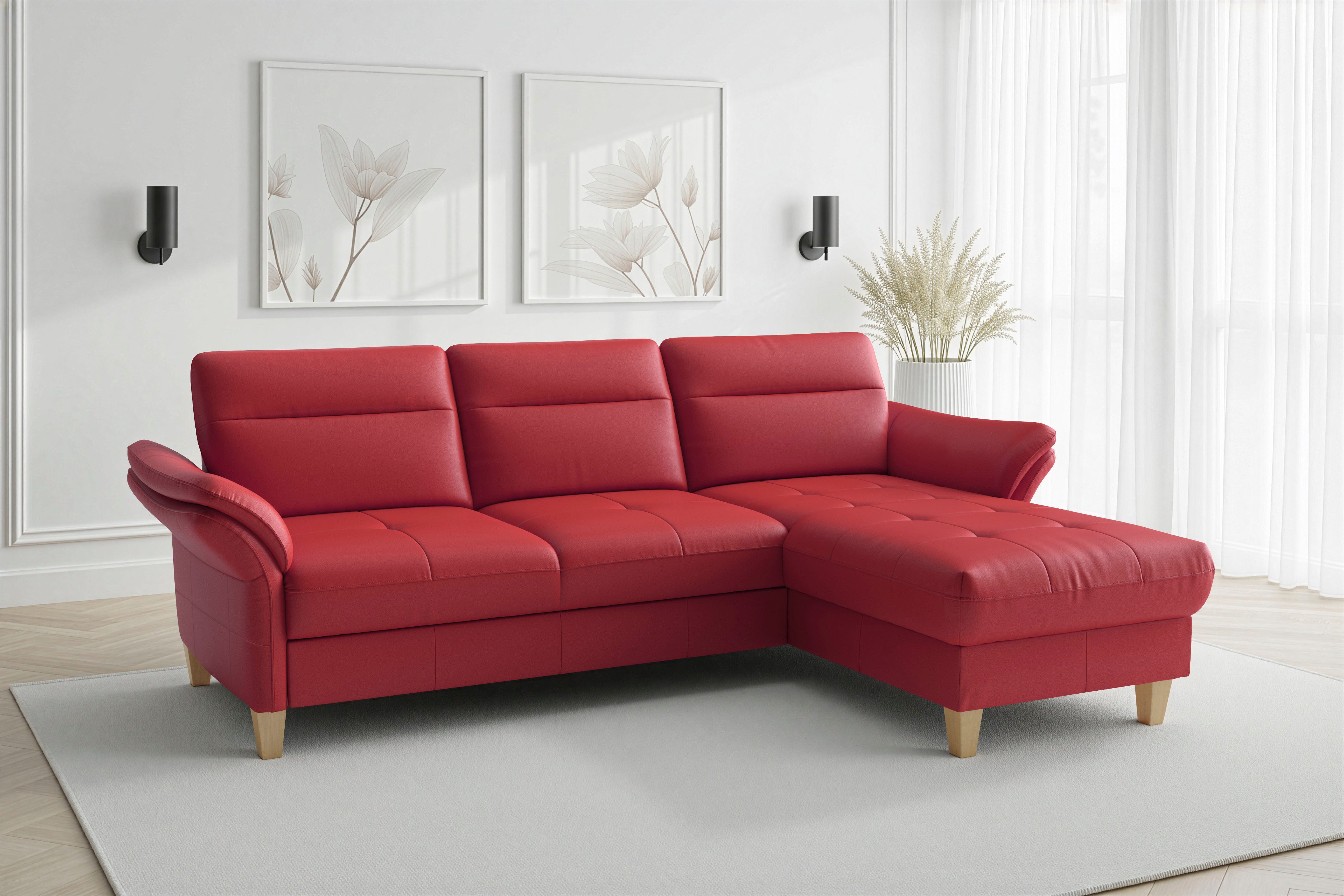 sit&more Ecksofa Pamela L-Form, B:230 cm, Leder, Recamiere links o. rechts, wahlweise mit Armteilverstellung, optional Schlaffunktion & Bettkasten