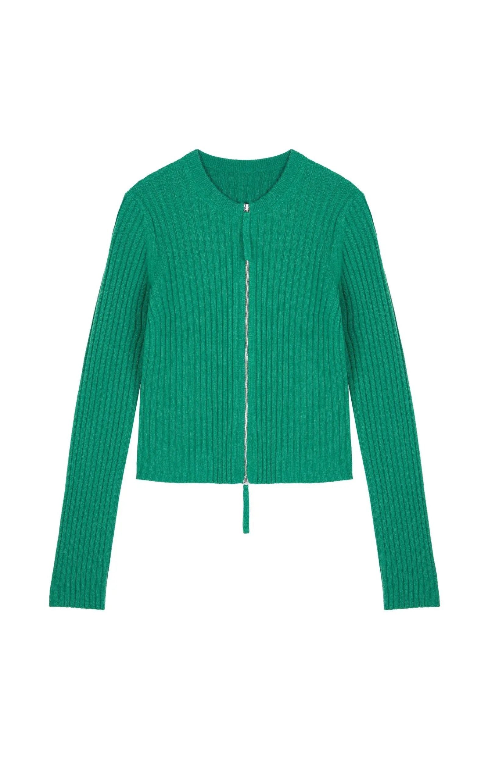 LESS Strickjacke Damen Cropped Strickjacke mit Zwei-Wege-Reißverschluss