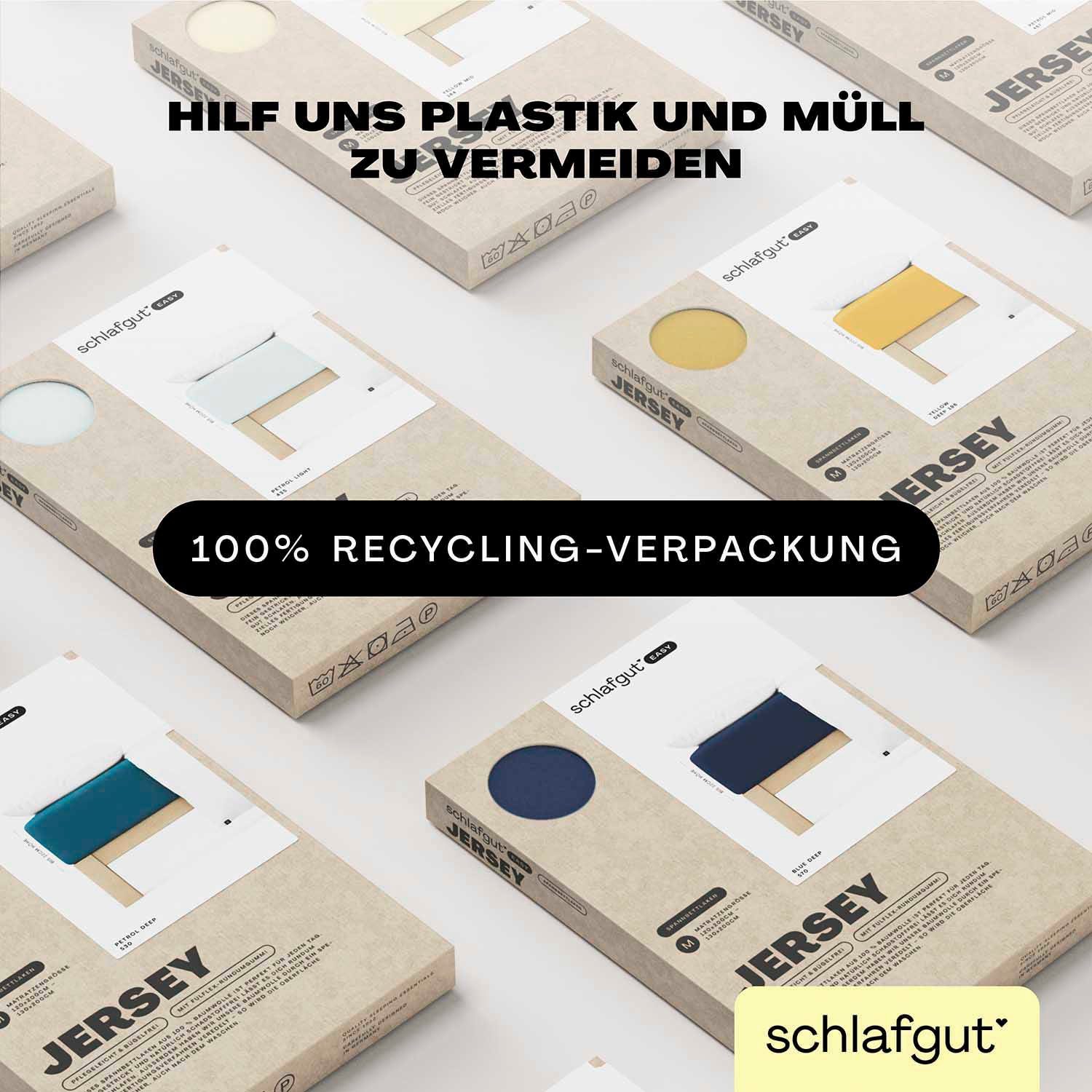 Schlafgut Spannbettlaken EASY JERSEY Bettlaken, 150 g/m², 100% Baumwolle, Spannbetttuch, Jersey, Gummizug: rundum, (1 Stück), Spannbettlaken bis 22 cm Höhe, bügelfrei, pflegeleicht, perfekter Sitz