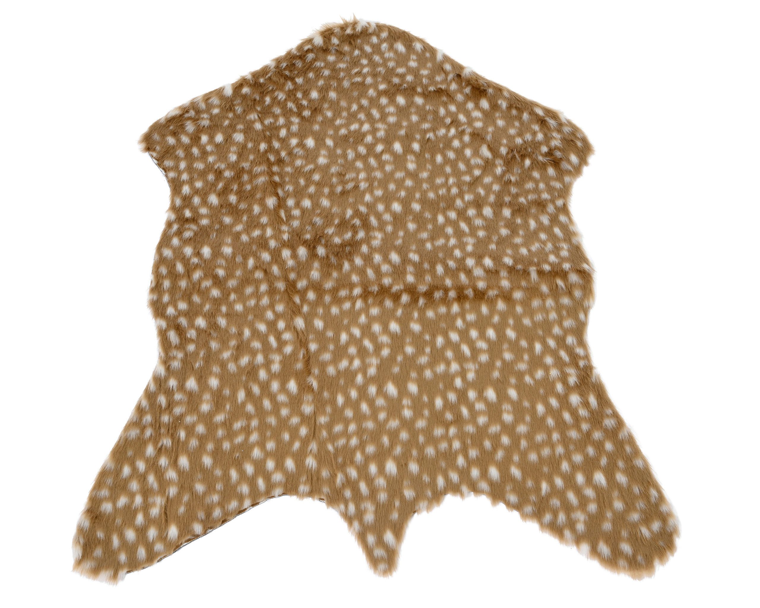 Kaemingk Fellteppich, Sonderform, Kunstfell Teppich 75x90x1cm Kunststoff Tierfellmuster Braun / Weiß