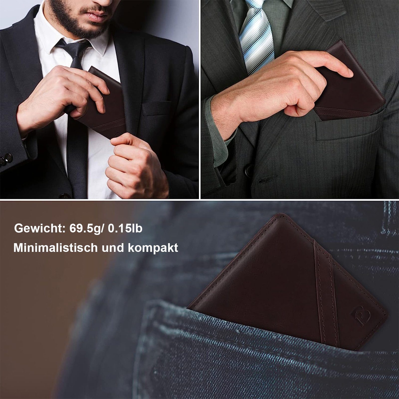 Brieftasche Portemonnaie Kartenhalter, REDOM mit Wallet, Leder), Herren x1.5 Kartenfächer, mit Hochformat Echtleder Echtleder Ledergeldbörse x 6 9 Geldbörse (Männer Geldbeutel Slim Kreditkartenetui, Portmonee NFC Kartenetui, RFID-Schutz Echtes Münzfach Weich Wallet 11 Groß cm