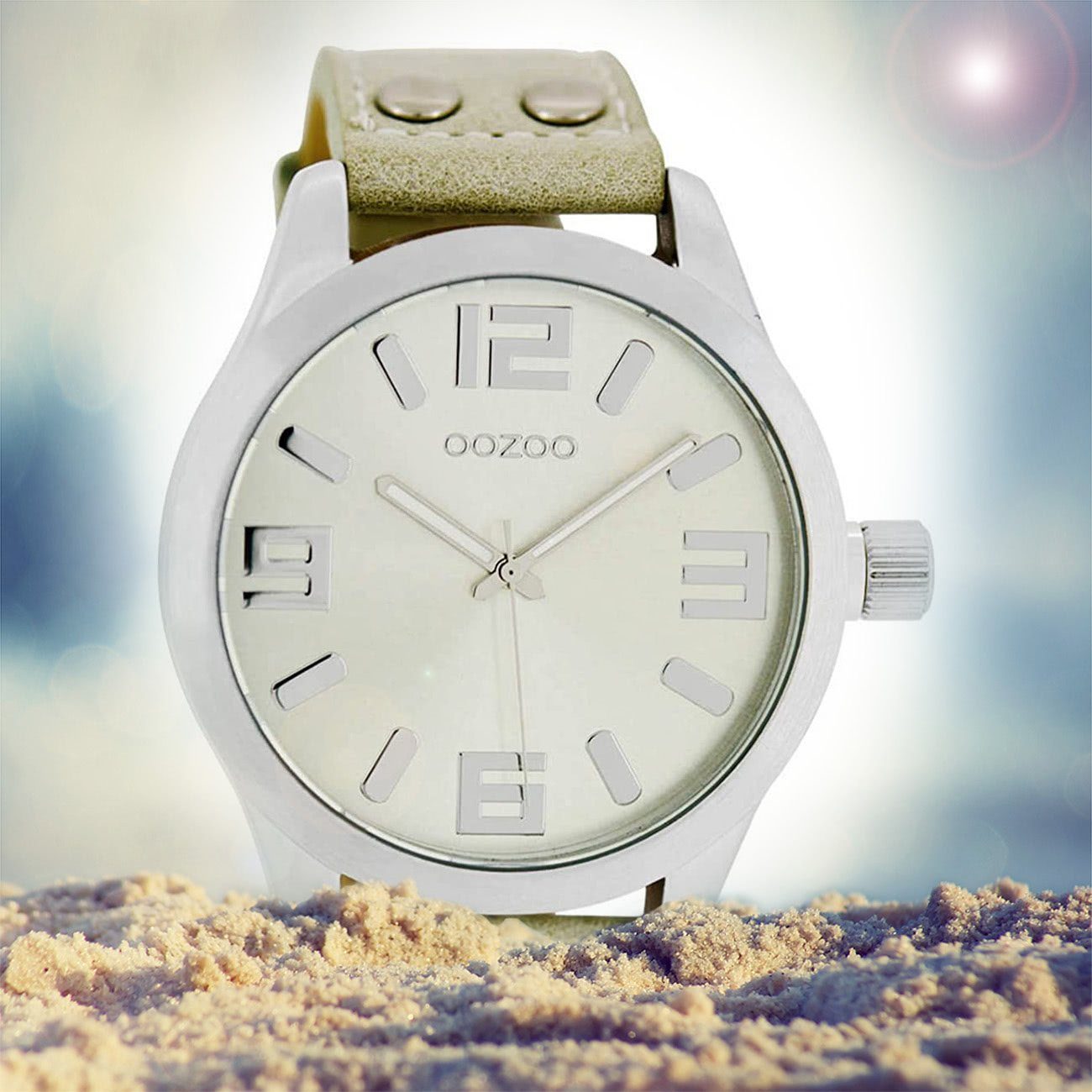 Timepieces groß Oozoo Damenuhr extra rund, C1056, Lederarmband, Quarzuhr 46mm) OOZOO (ca. Damen Fashion-Style Armbanduhr