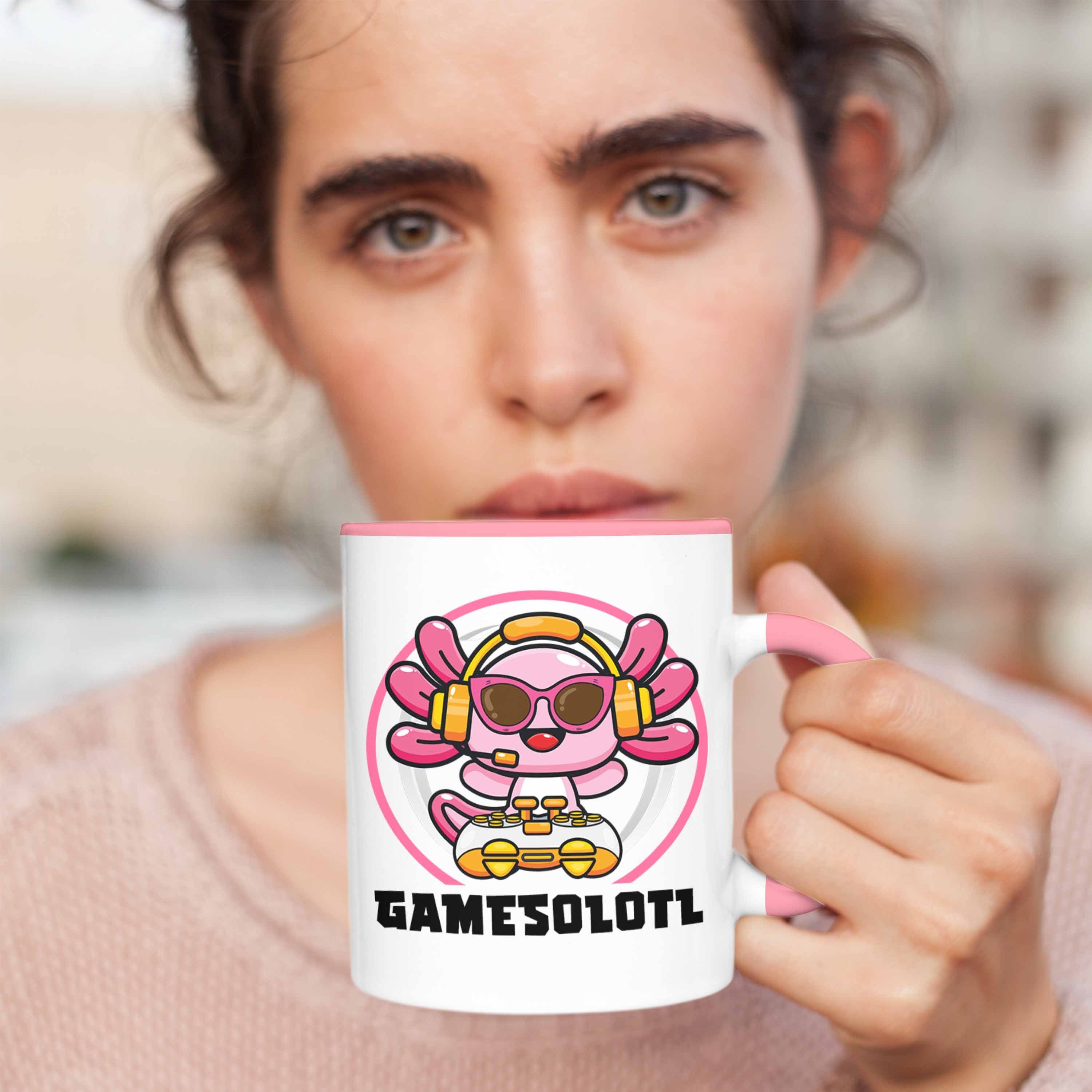 Trendation Tasse Trendation - Axolotl Tasse Geschenkidee Schwanzlurch Geschenk Tiere Grafik Gamer Rosa Lustig