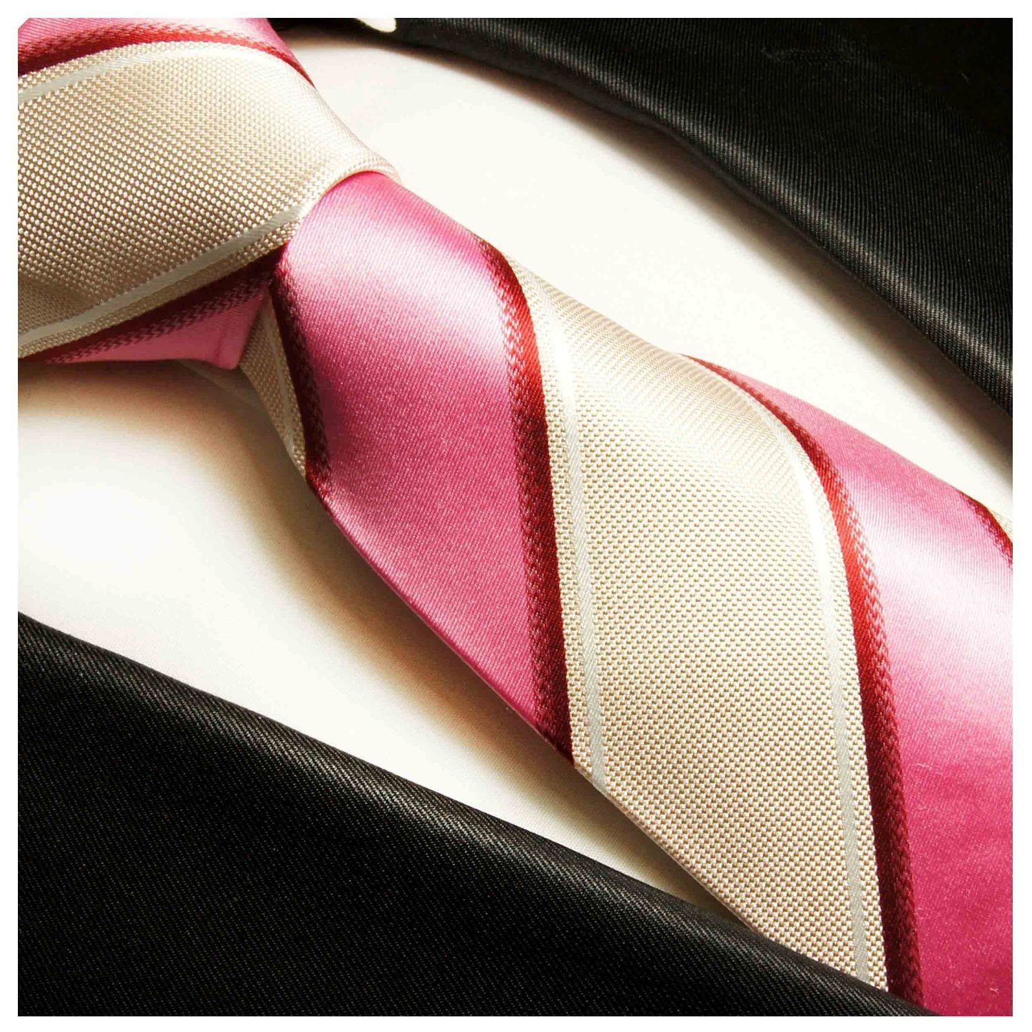 Paul Malone Krawatte Moderne 327 pink gestreift (6cm), 100% beige Herren Schmal Seide Seidenkrawatte rosa