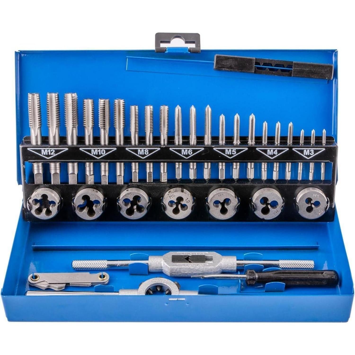 LuxusKollektion Gewindeschneider Gewindeschneider 32tlg M3 M12 Feingewinde Bohrer Blau
