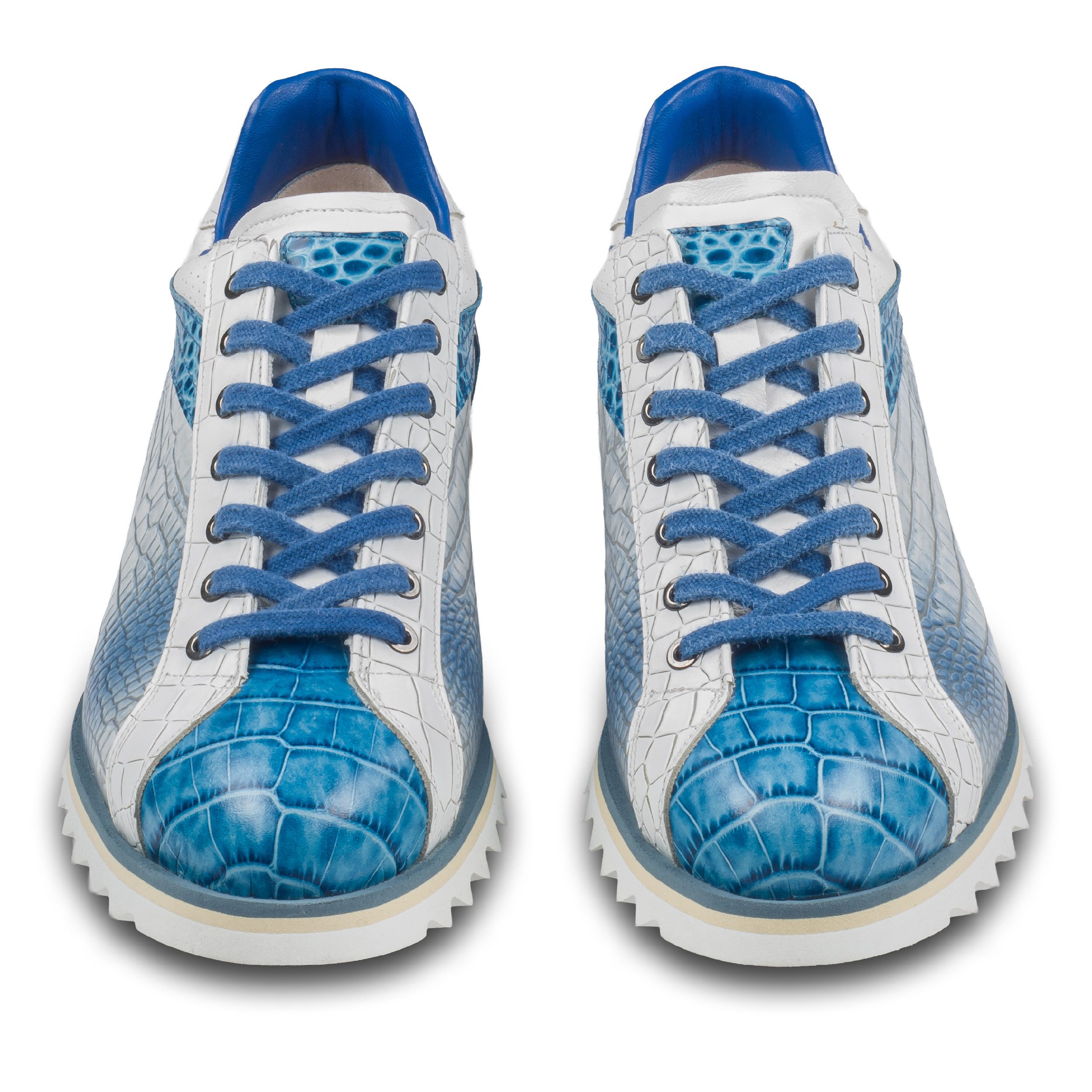 Lorenzi Herren Sneaker blau/weiß, Kalbsleder mit Kroko-Prägung, handgefertigt Sneaker Handgefertigt in Italien