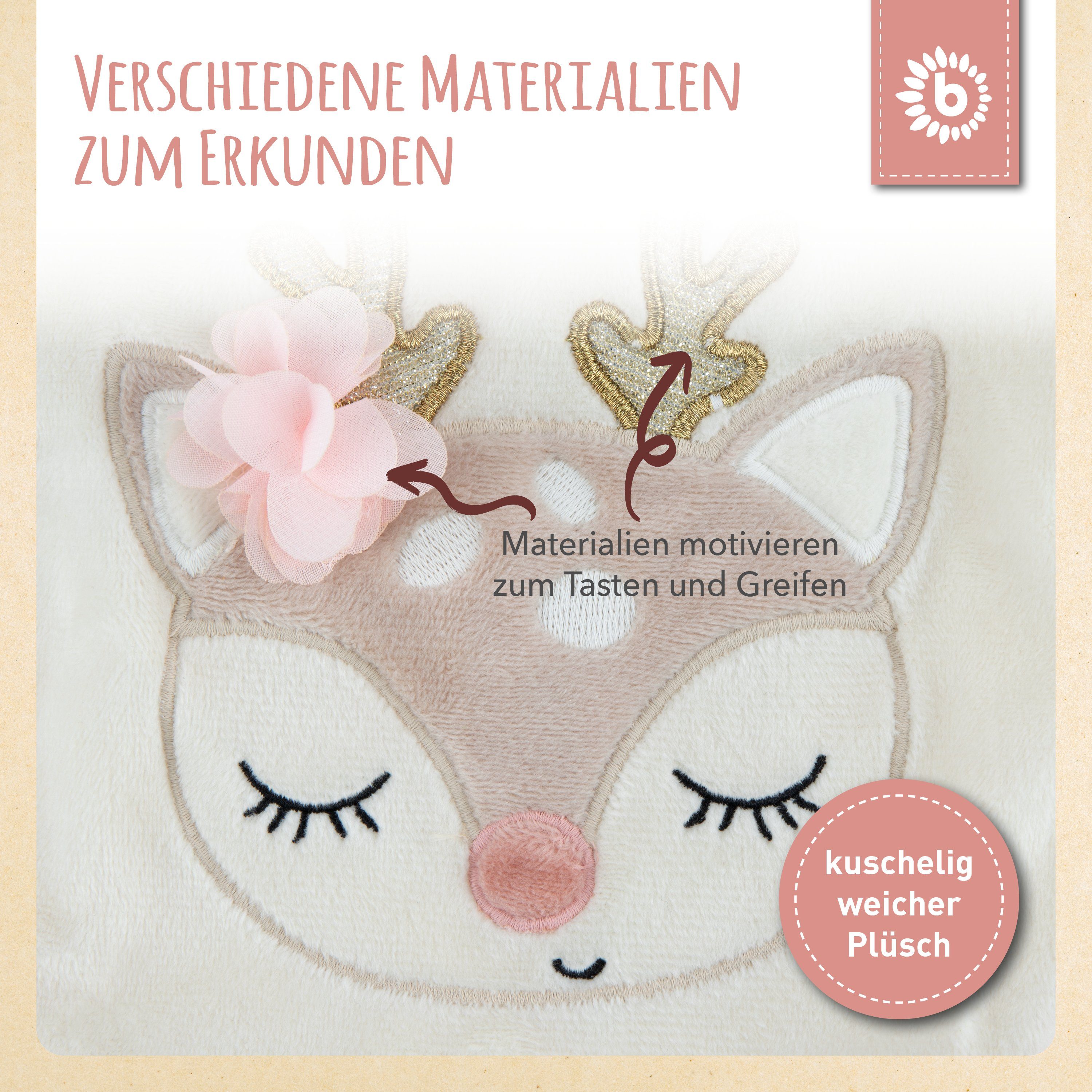 BIECO Schnuffeltuch Bieco Knistertuch Baby Reh Schmusetuch Baby mit Knistereffekt