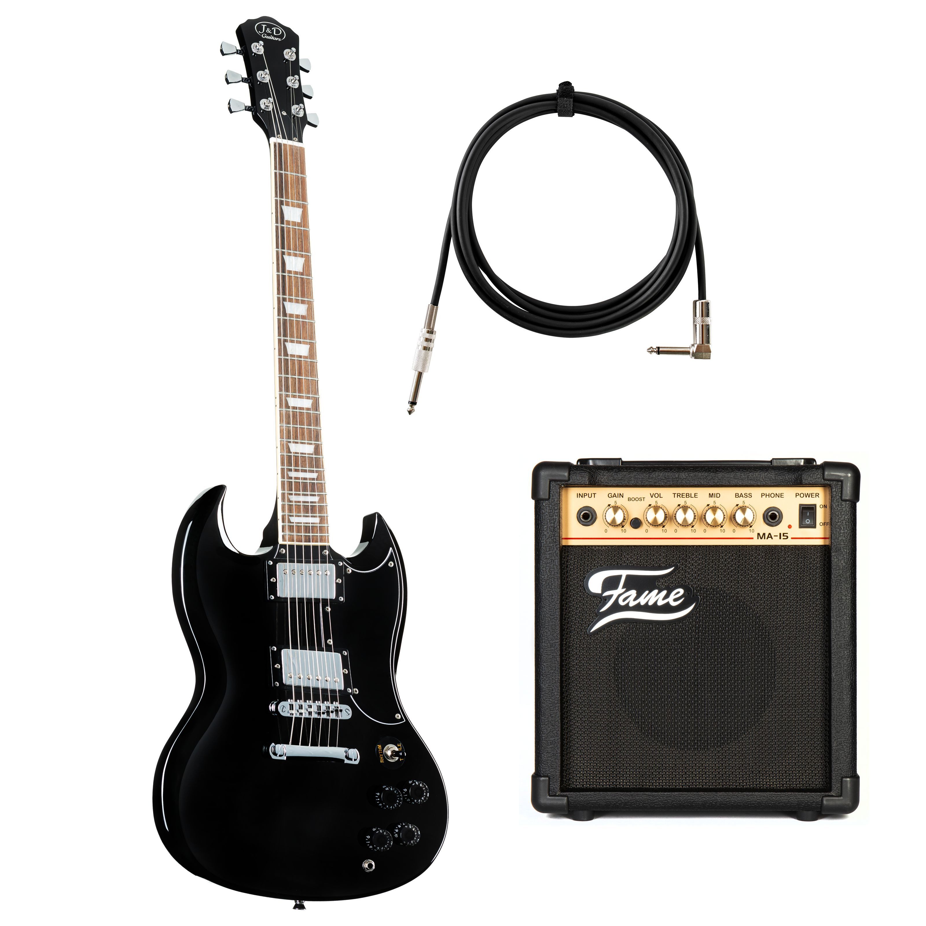J & D E-Gitarre, Fame SE Series E-Gitarren Set aus ST E-Gitarre 30 Watt Combo Amp mit 10 Zoll Gigbag Gitarrenständer und Instrumentenkabel Winkel 6 Meter, E-Gitarren, E-Gitarren-Sets, Fame SE Series E-Gitarren Set, ST E-Gitarre, 30 Watt Combo Amp