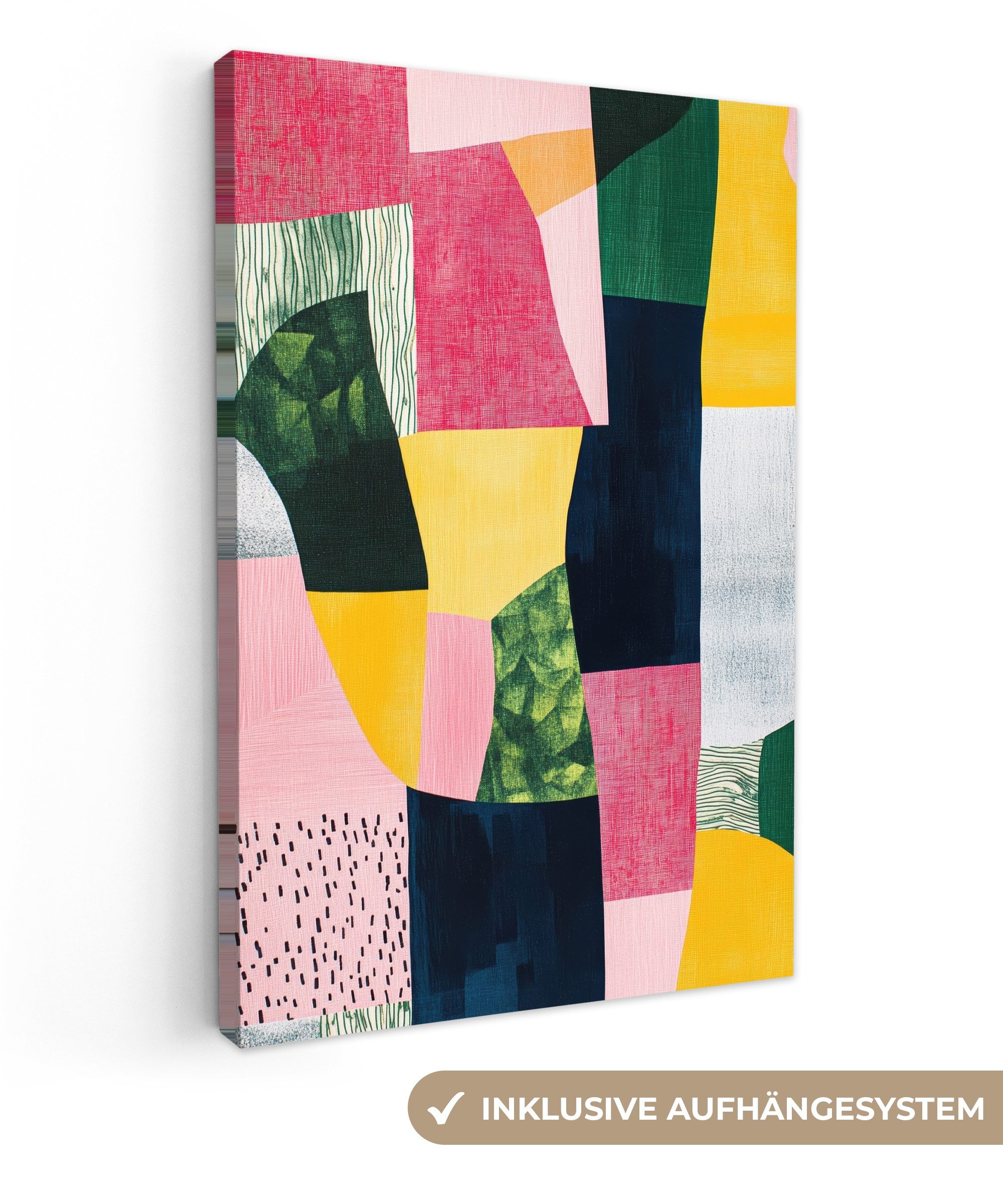 OneMillionCanvasses® Leinwandbild Abstrakt - Rosa - Formen - Gelb, Fotodruck (1 St), Leinwand Canvas Wandbild, Wanddekoration 20x30 cm