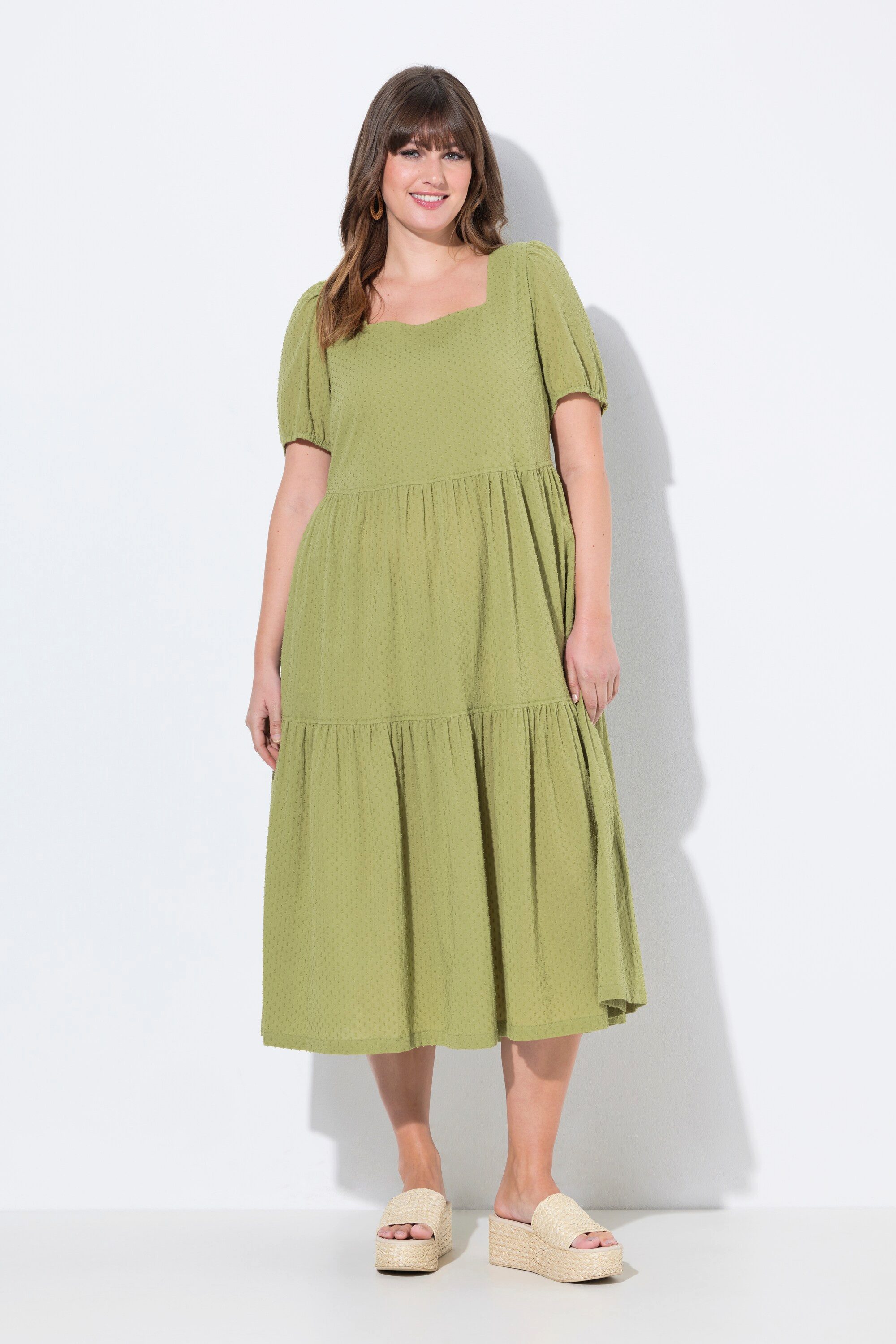 Ulla Popken Maxikleid Maxikleid Carree-Ausschnitt Puff-Halbarm