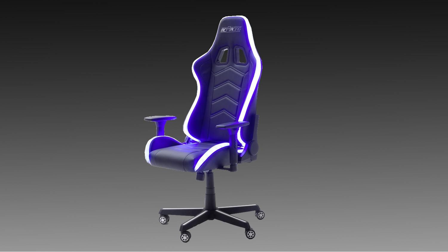 MCA living Bürostuhl Gamingsessel McRACING LED Chefsessel Racer weiß schwarz