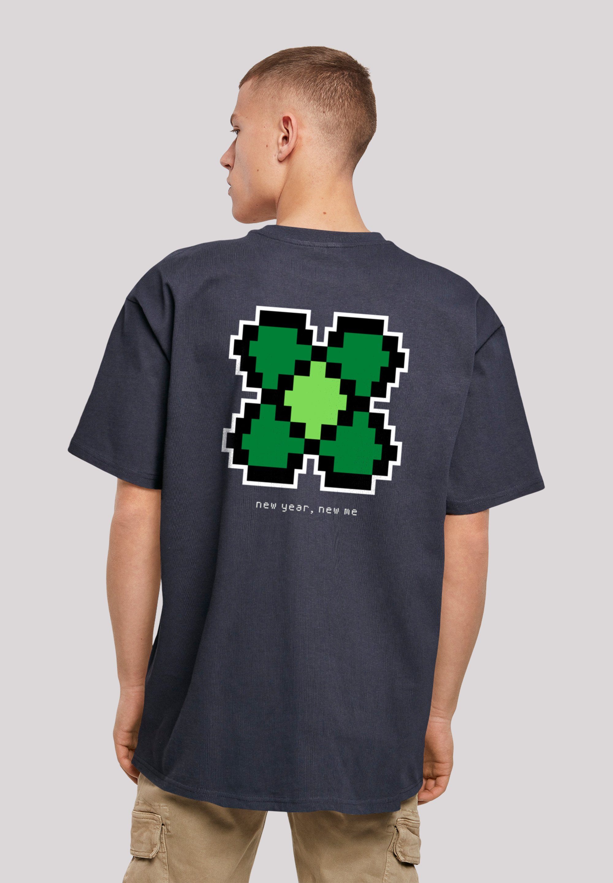 F4NT4STIC T-Shirt Silvester Happy New Year Pixel Kleeblatt Print navy | T-Shirts