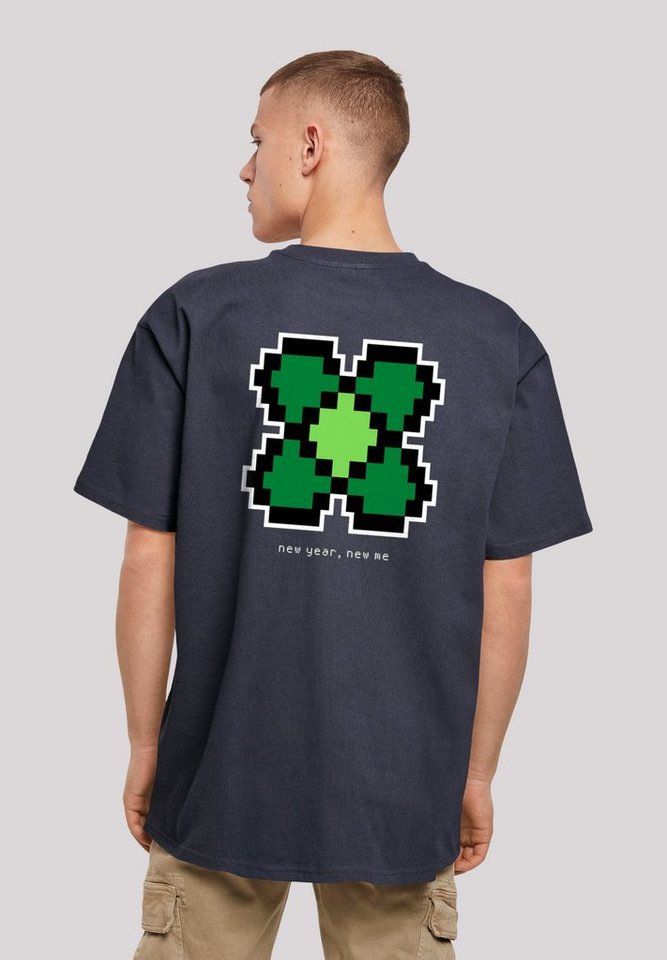 und Kleeblatt T-Shirt Print, F4NT4STIC New Weite Year Silvester Pixel Happy Passform überschnittene Schultern