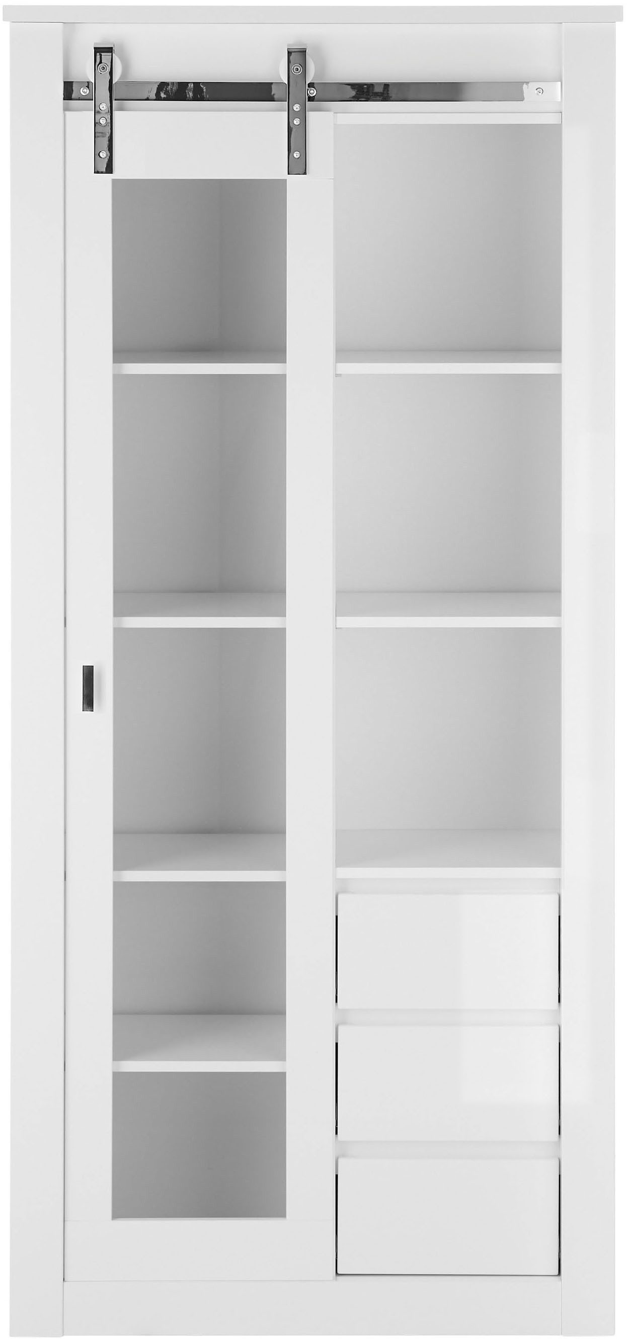 Home affaire Vitrine Daytona, moderner Hochschrank, Glasvitrine in Weiß Hochglanz mit Schiebetürenbeschlag in Chrom-Optik, ausreichend Stauraum