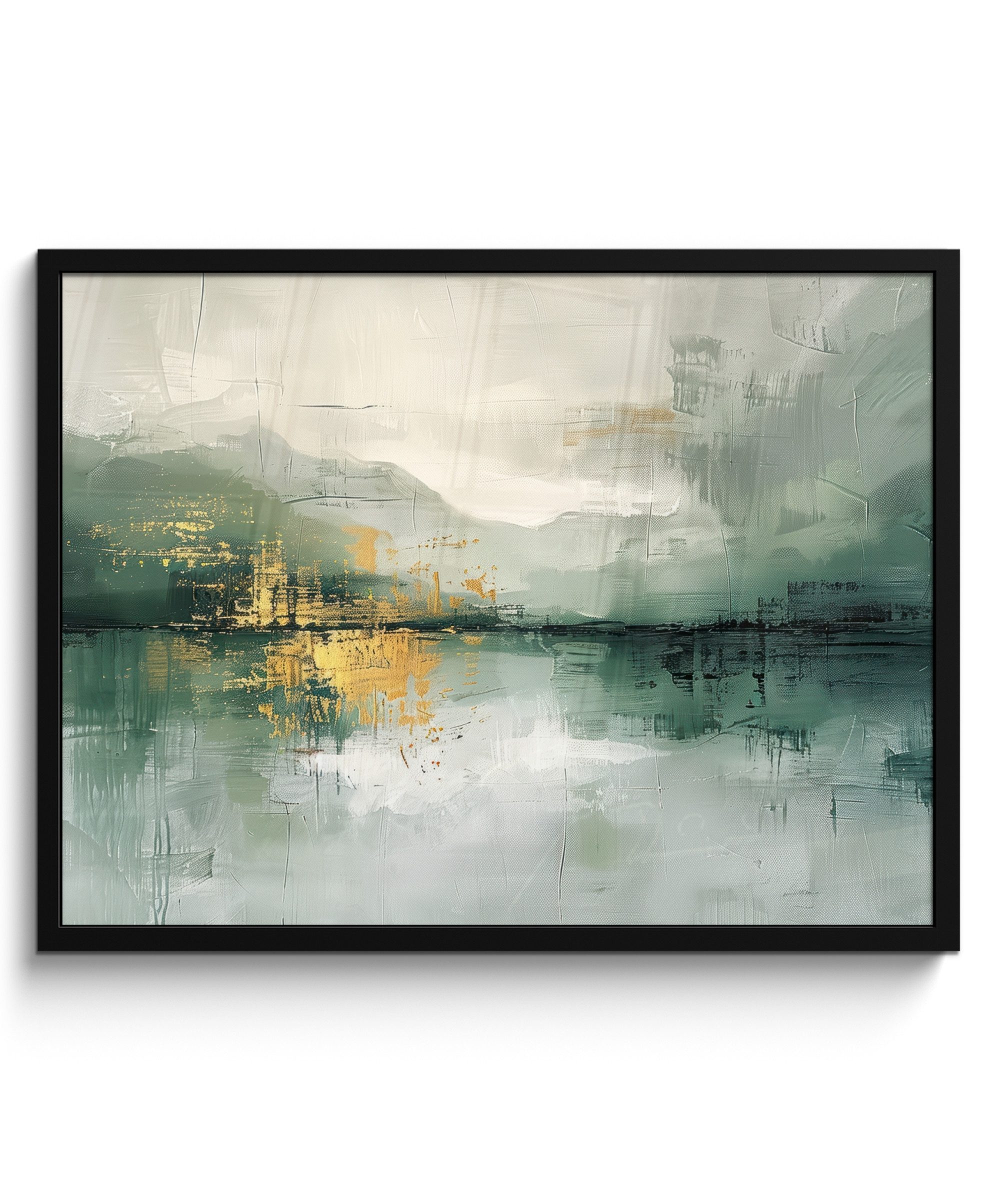 MuchoWow Poster Grün - Modern - Abstrakt - Gold, (1 St), Bilderrahmen, Poster mit Rahmen, Wandbilder, 70x50 cm